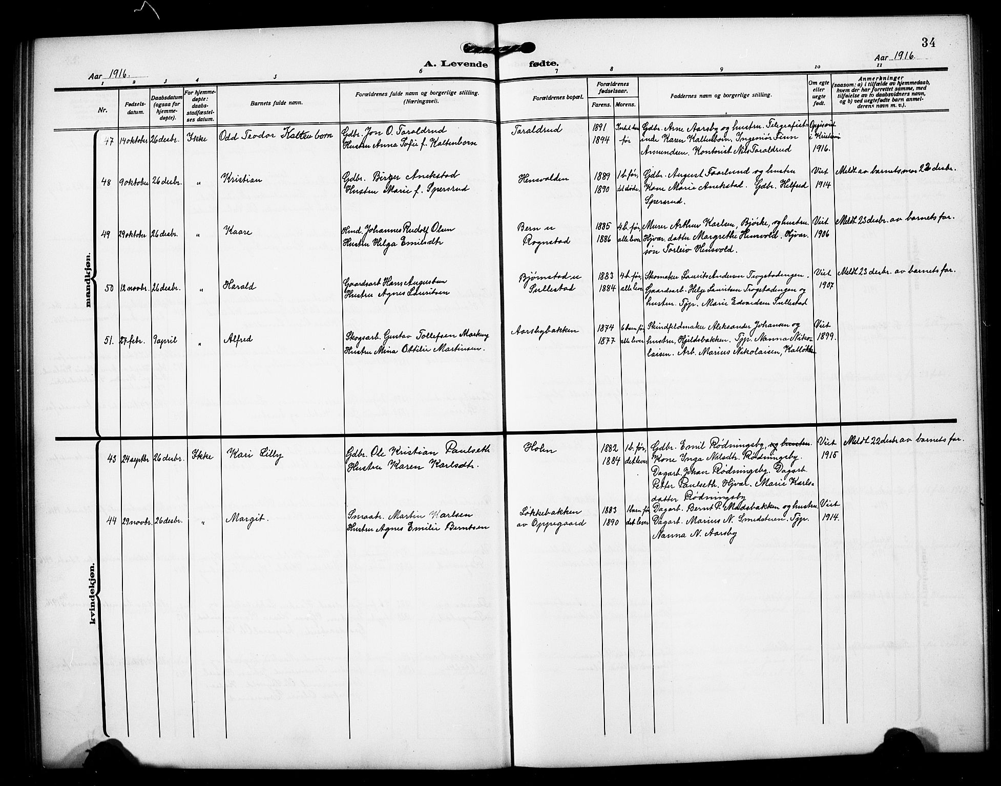 Østre Toten prestekontor, AV/SAH-PREST-104/H/Ha/Hab/L0008: Parish register (copy) no. 8, 1913-1929, p. 34