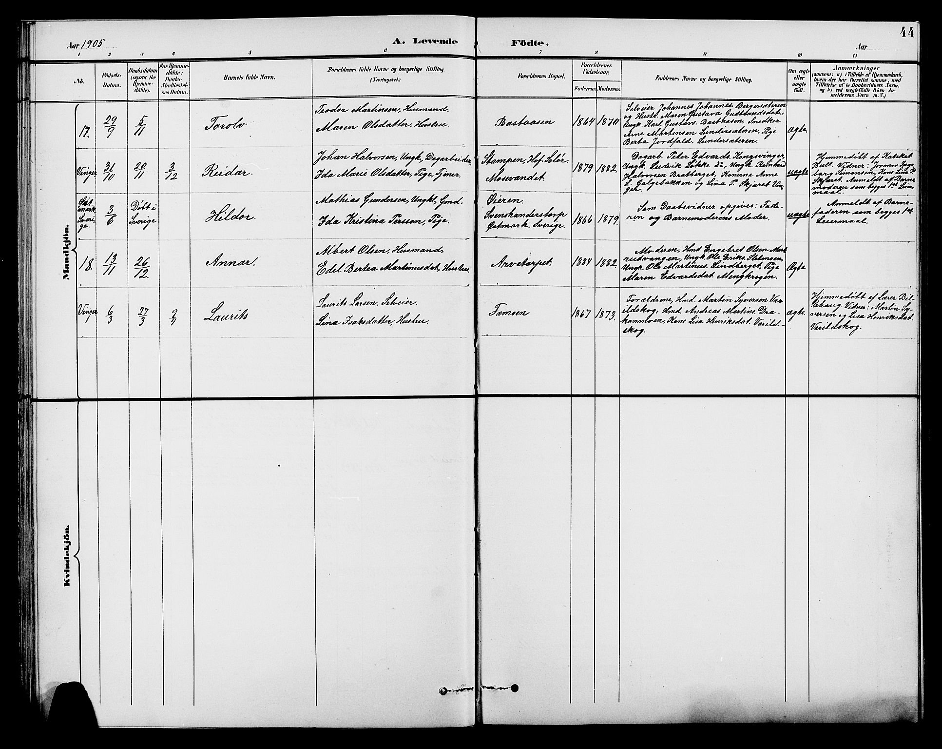 Brandval prestekontor, AV/SAH-PREST-034/H/Ha/Hab/L0001: Parish register (copy) no. 1, 1895-1910, p. 44