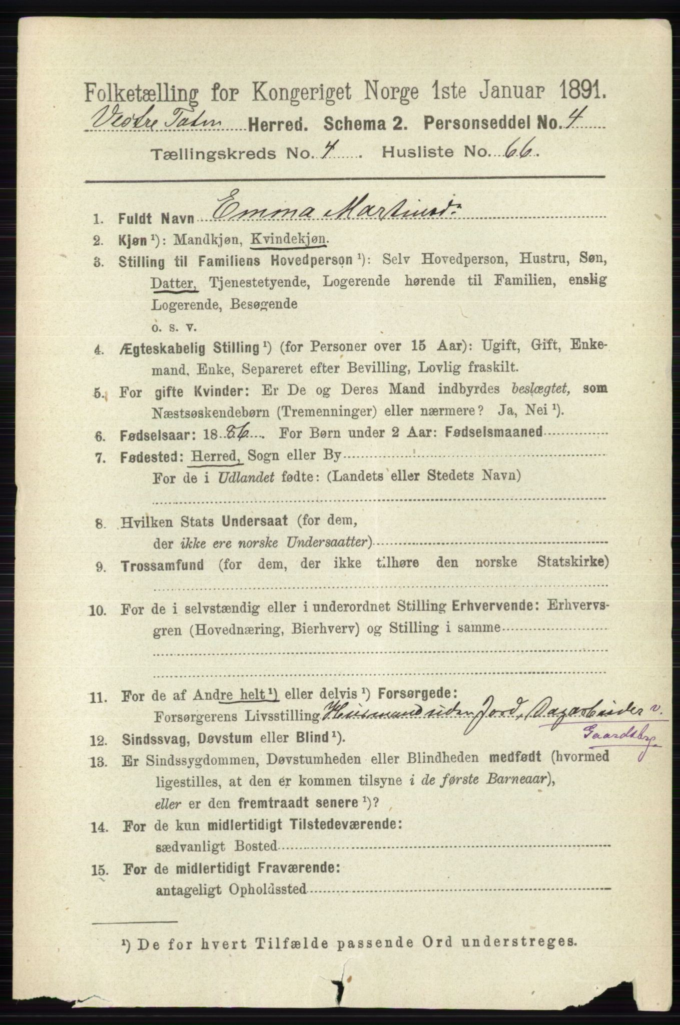 RA, 1891 census for 0529 Vestre Toten, 1891, p. 3127