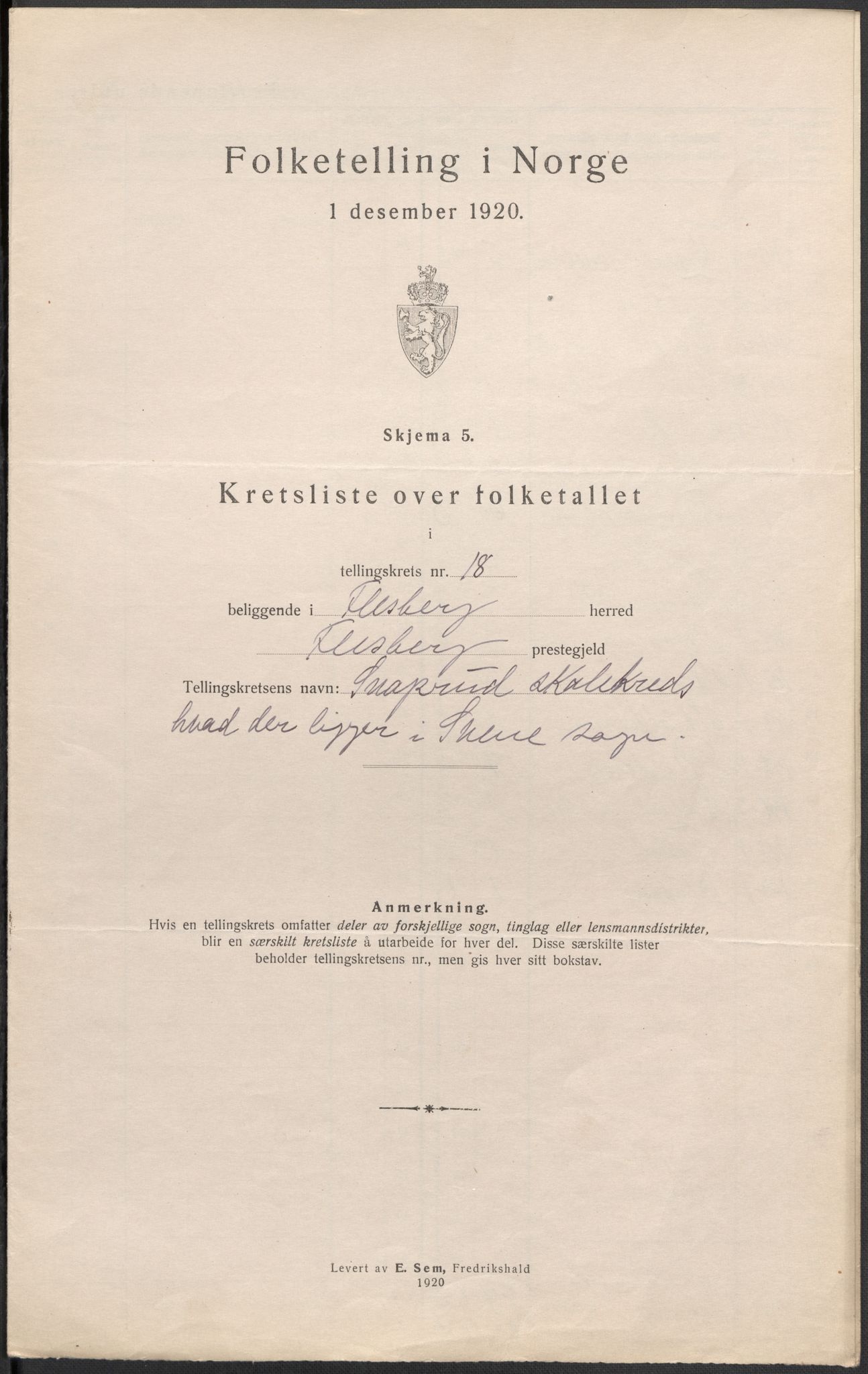 SAKO, 1920 census for Flesberg, 1920, p. 54