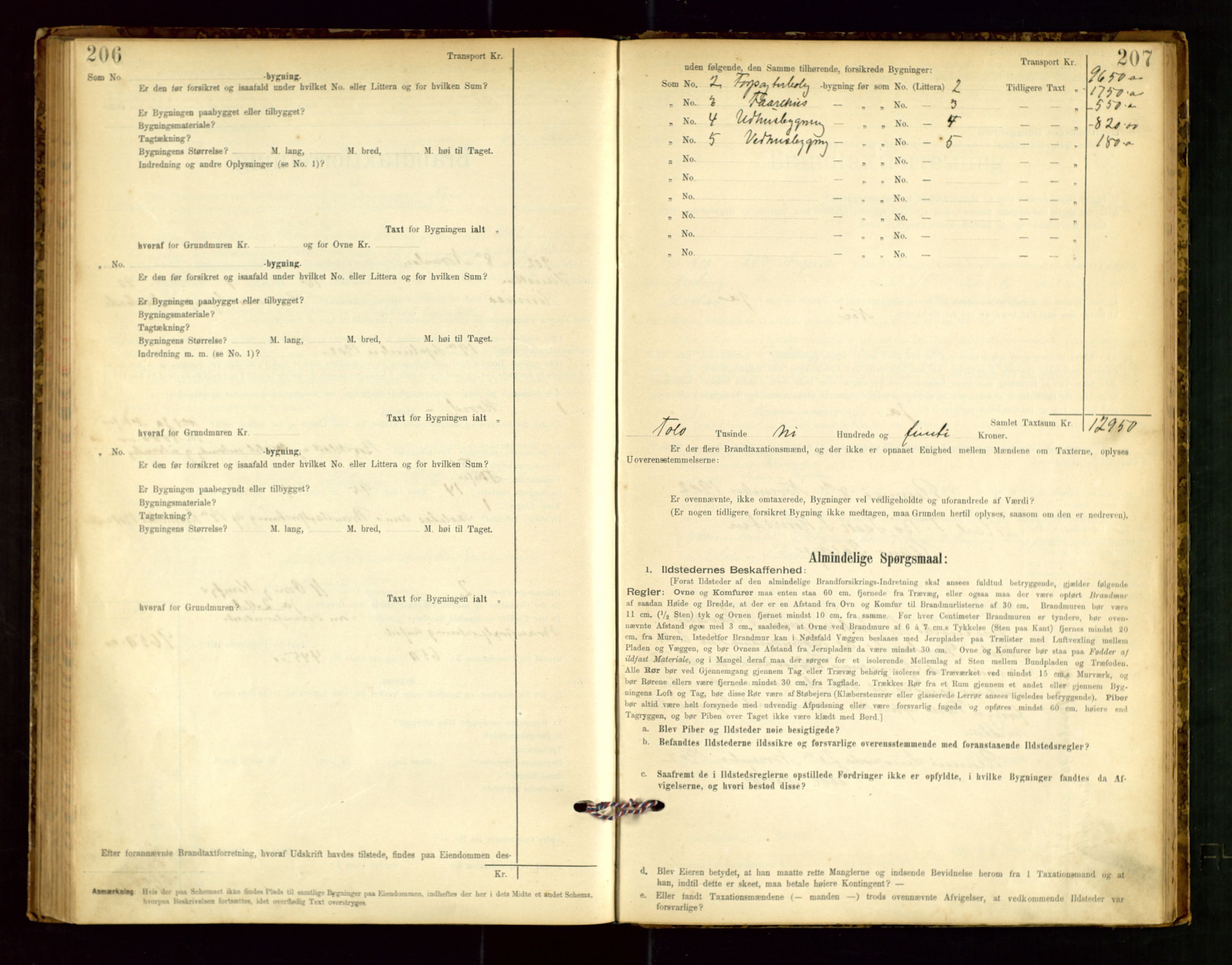 Rennesøy lensmannskontor, SAST/A-100165/Gob/L0001: Branntakstprotokoll - skjematakst, 1900-1956, p. 206-207