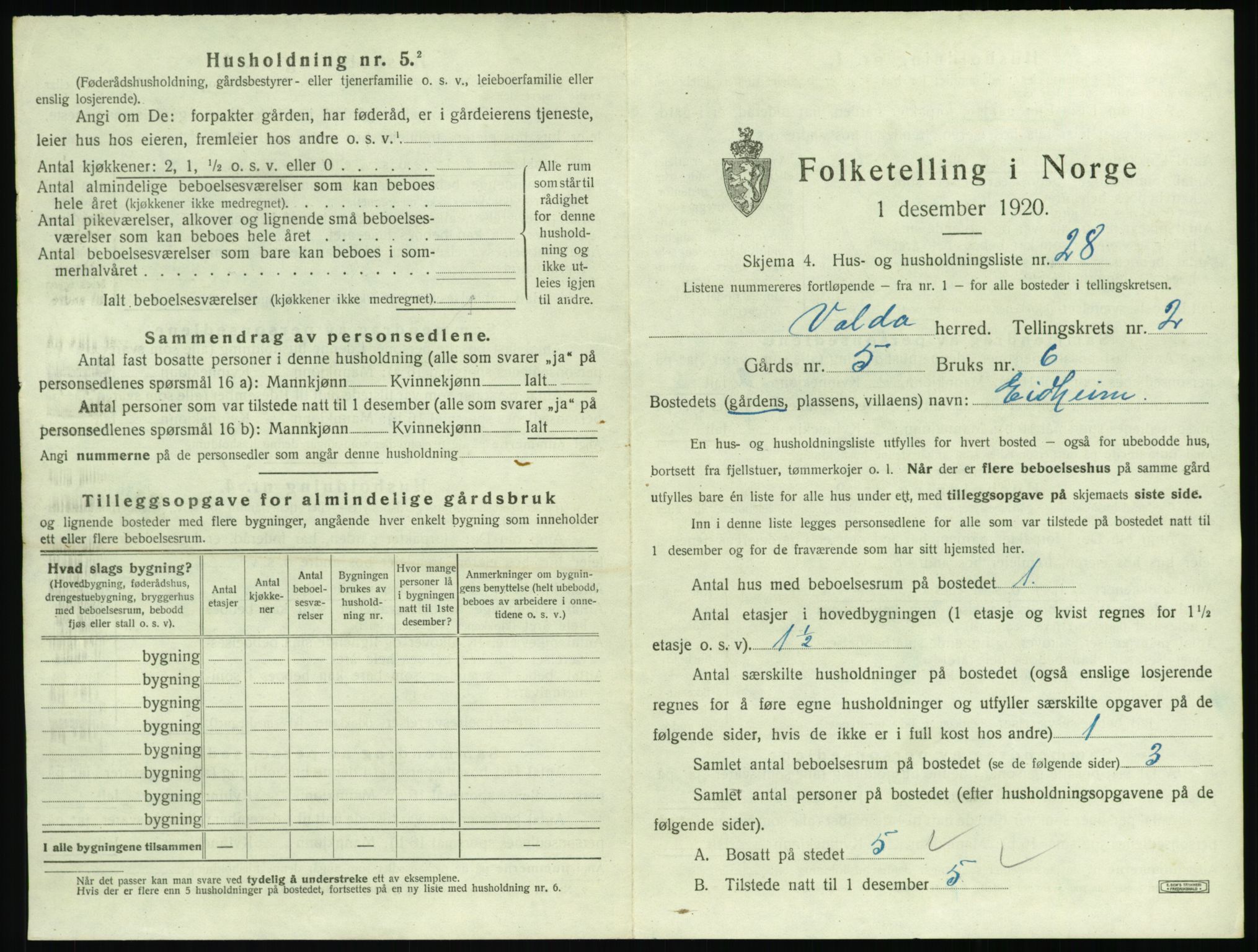 SAT, 1920 census for Volda, 1920, p. 168