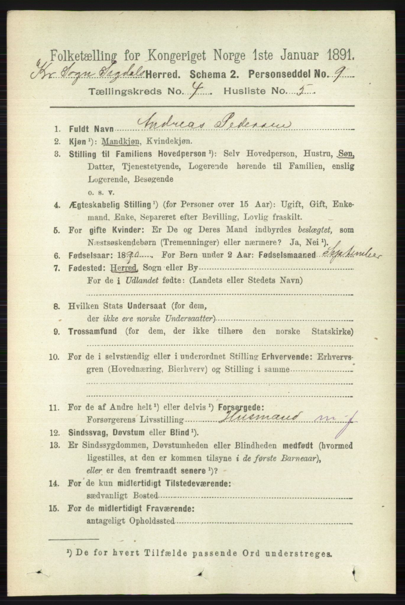 RA, 1891 census for 0621 Sigdal, 1891, p. 6036