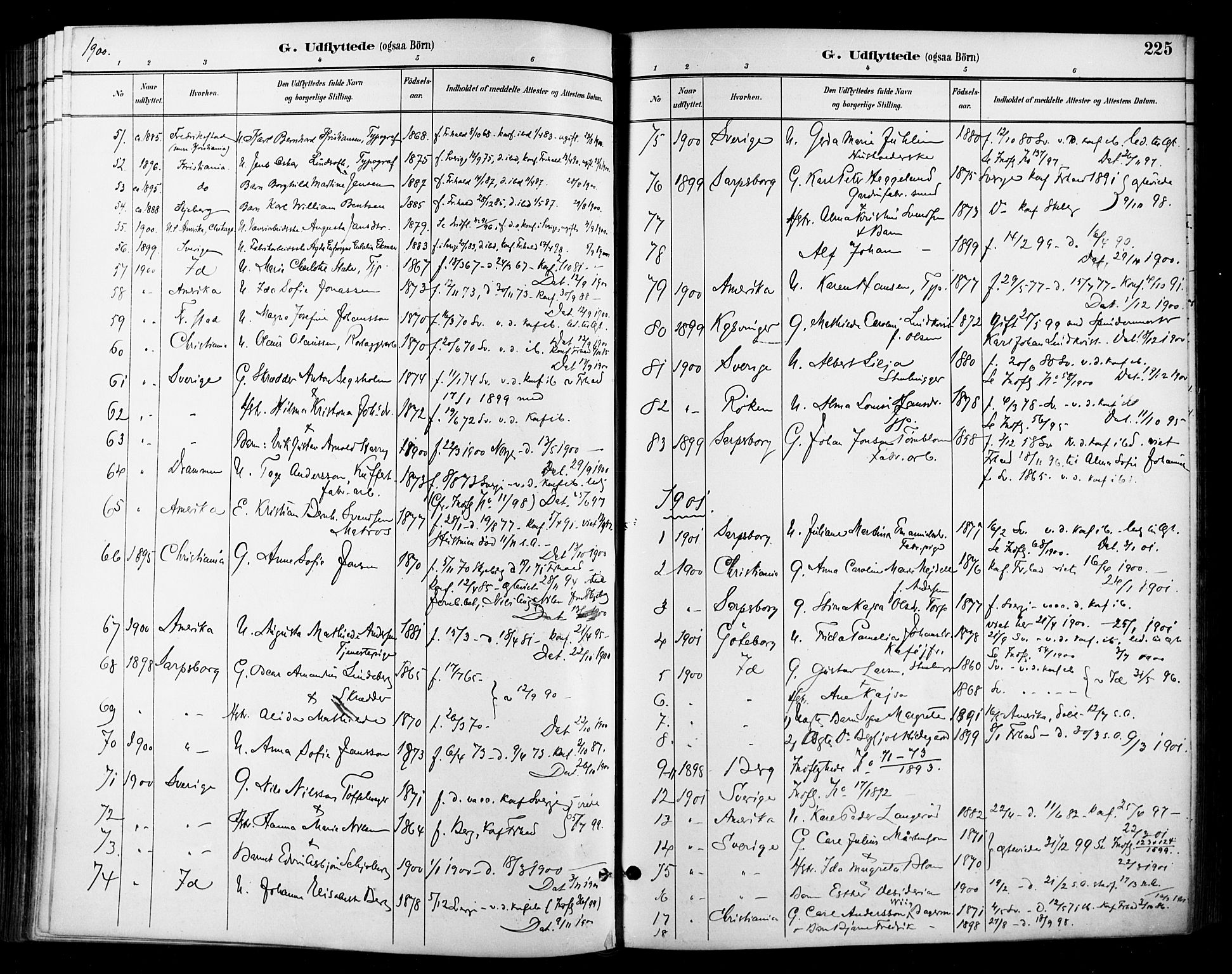 Halden prestekontor Kirkebøker, SAO/A-10909/F/Fa/L0014: Parish register (official) no. I 14, 1890-1906, p. 225