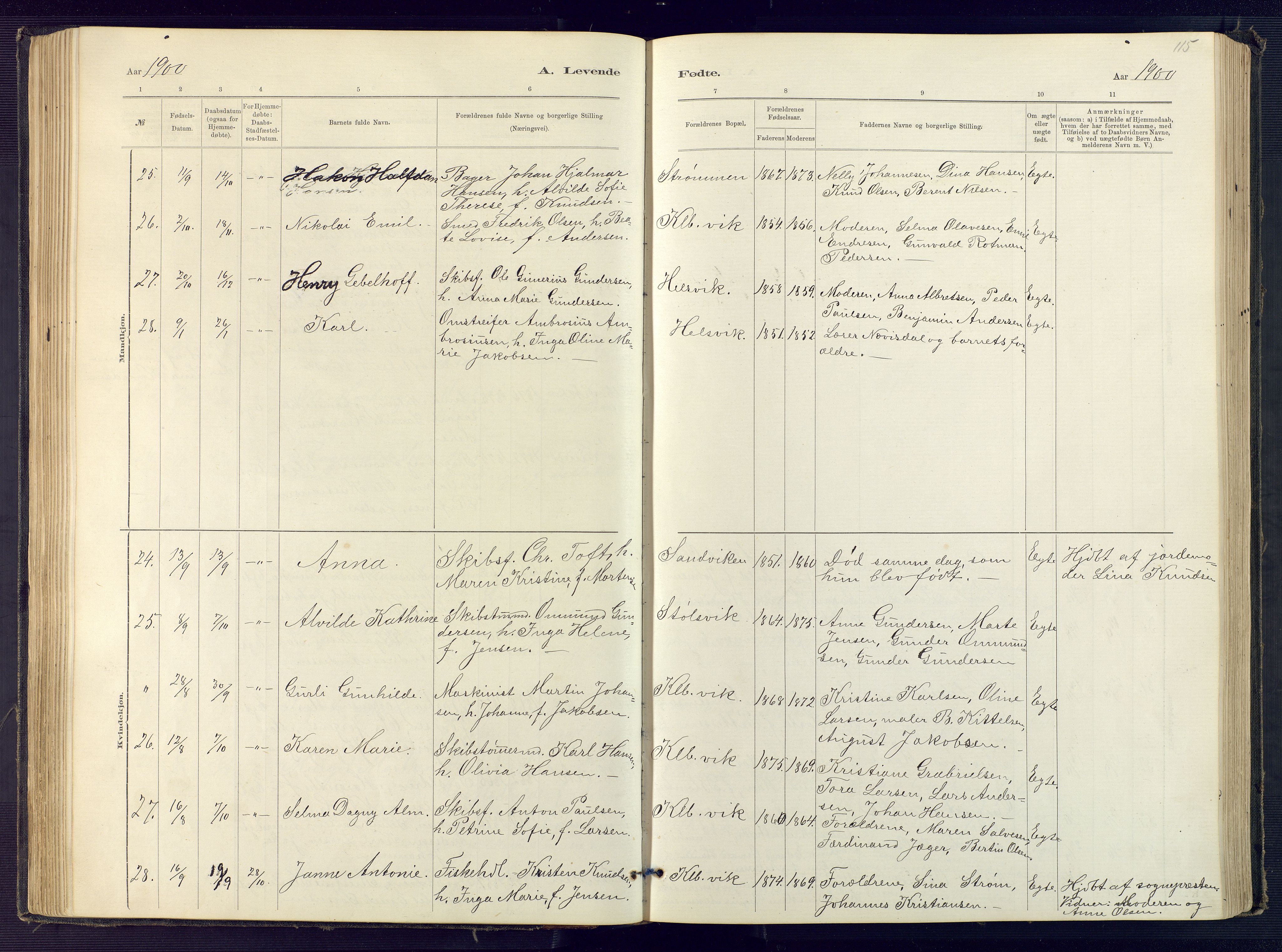 Hisøy sokneprestkontor, SAK/1111-0020/F/Fb/L0003: Parish register (copy) no. B 3, 1885-1905, p. 115