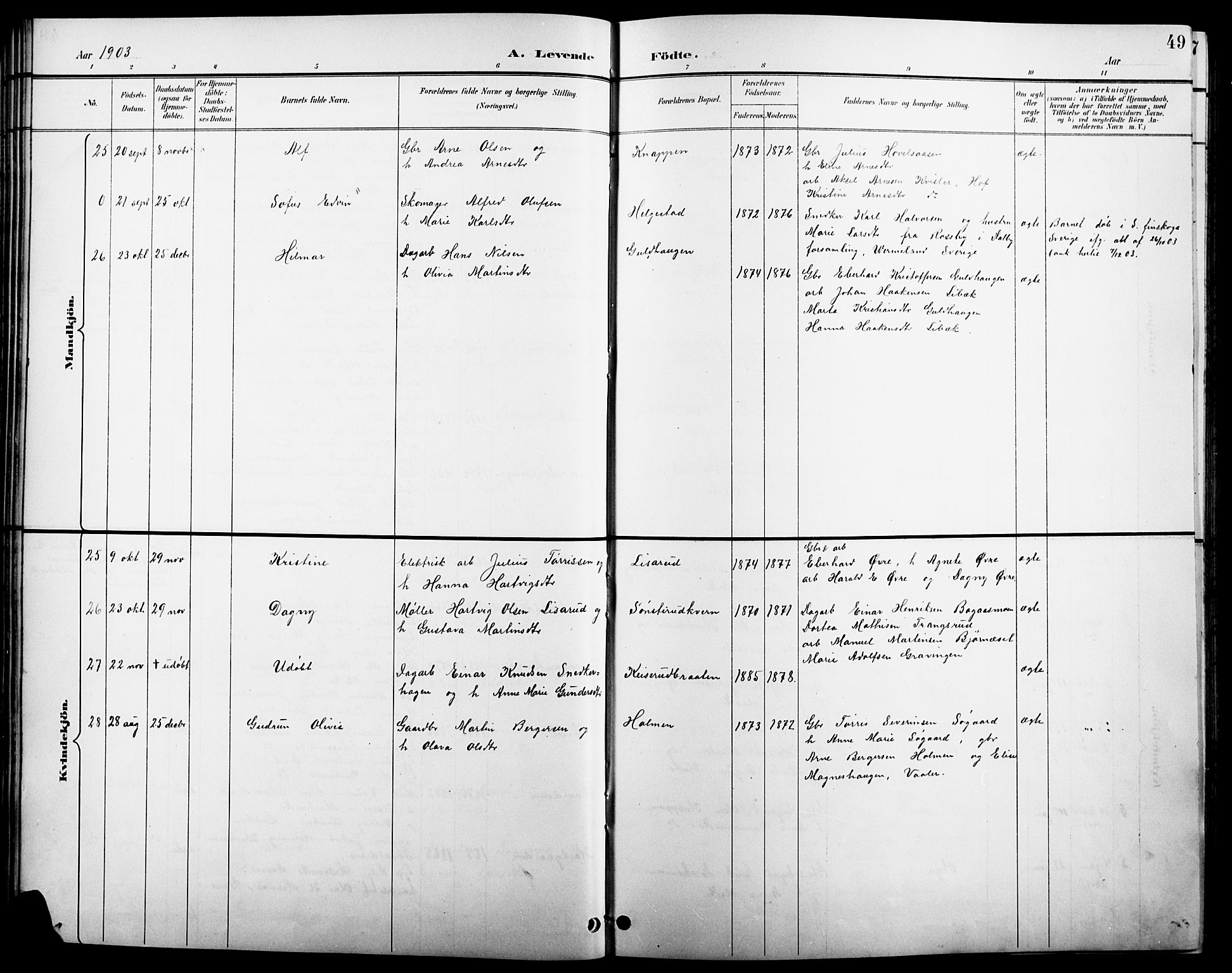Åsnes prestekontor, SAH/PREST-042/H/Ha/Hab/L0004: Parish register (copy) no. 4, 1895-1909, p. 49