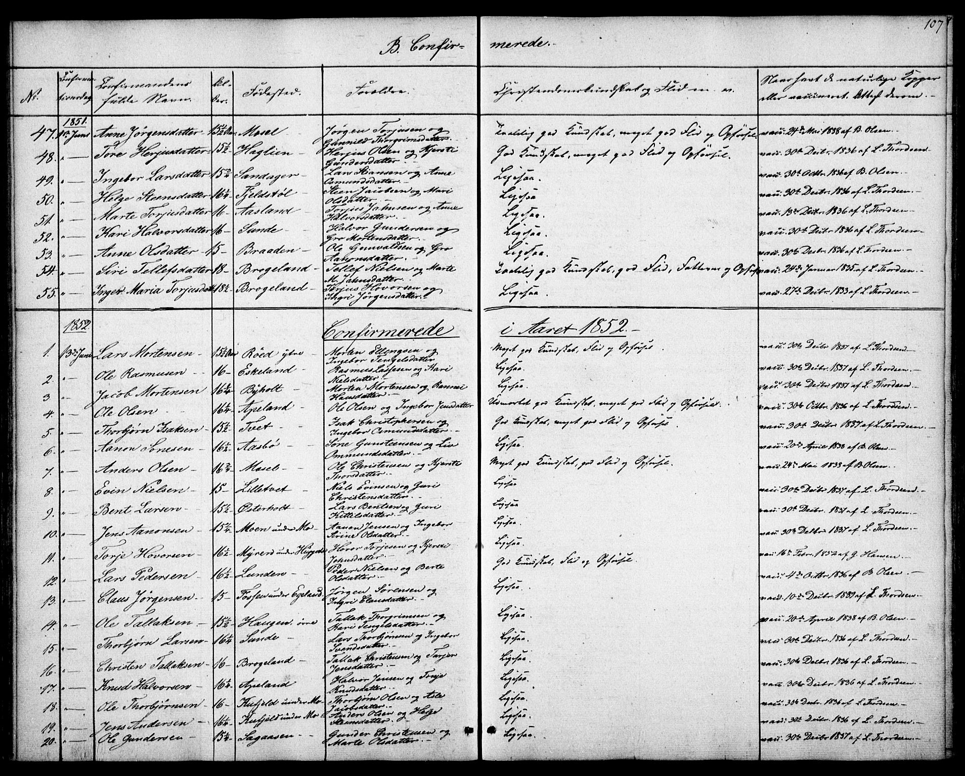 Gjerstad sokneprestkontor, SAK/1111-0014/F/Fa/Faa/L0006: Parish register (official) no. A 6, 1841-1857, p. 107