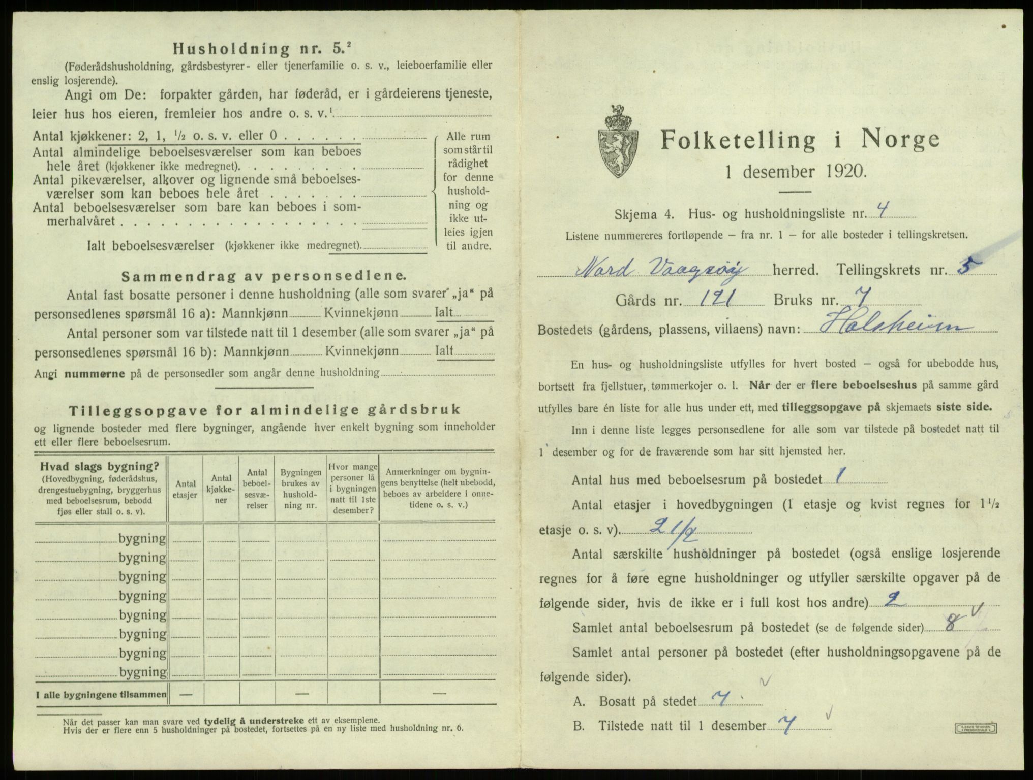 SAB, 1920 census for Nord-Vågsøy, 1920, p. 254