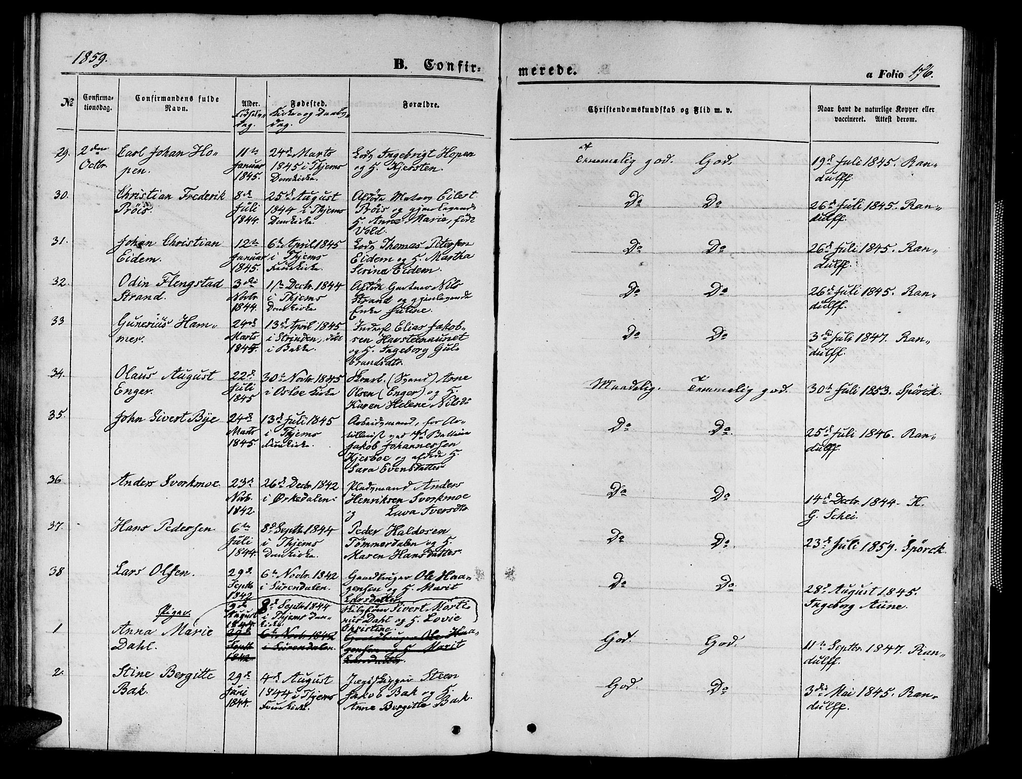 Ministerialprotokoller, klokkerbøker og fødselsregistre - Sør-Trøndelag, SAT/A-1456/602/L0139: Parish register (copy) no. 602C07, 1859-1864, p. 176
