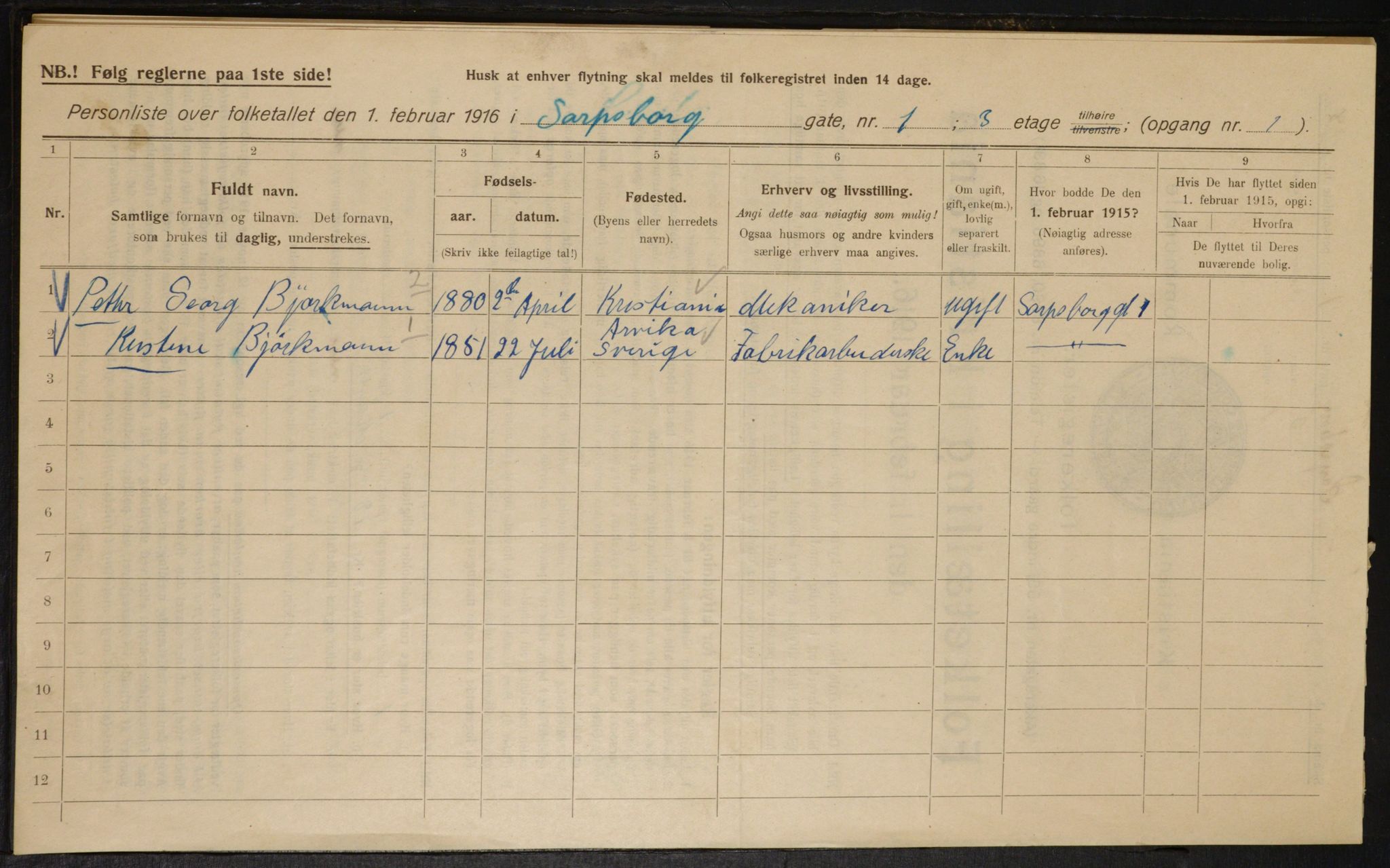 OBA, Municipal Census 1916 for Kristiania, 1916, p. 91306