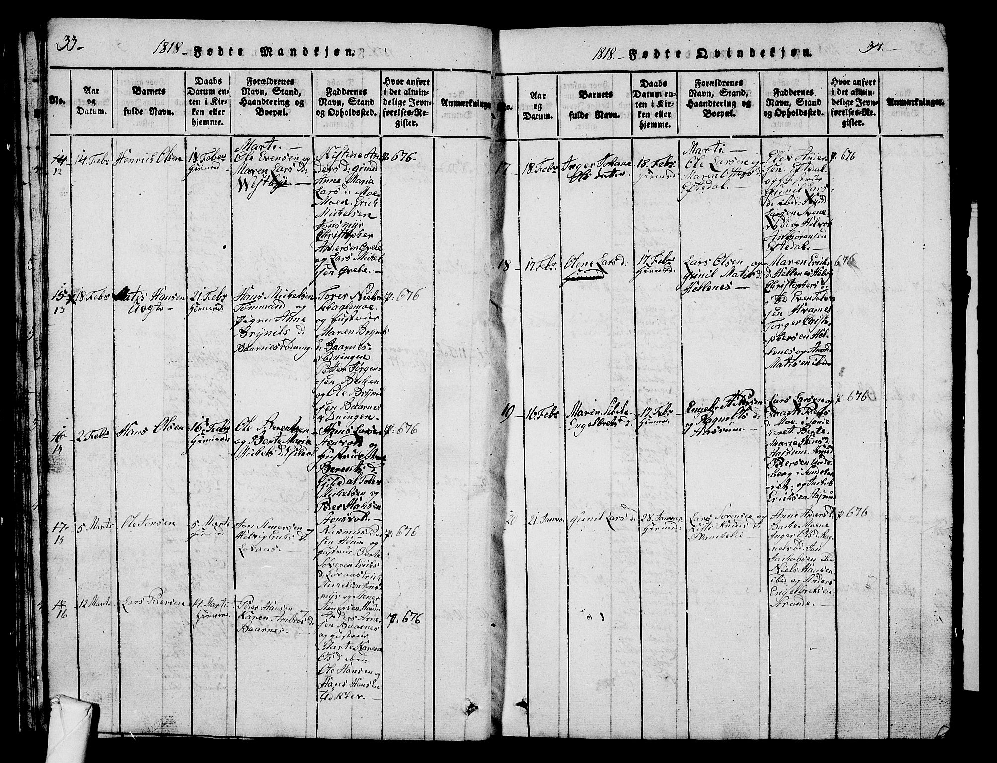 Hedrum kirkebøker, AV/SAKO-A-344/G/Ga/L0003: Parish register (copy) no. I 3, 1817-1835, p. 33-34