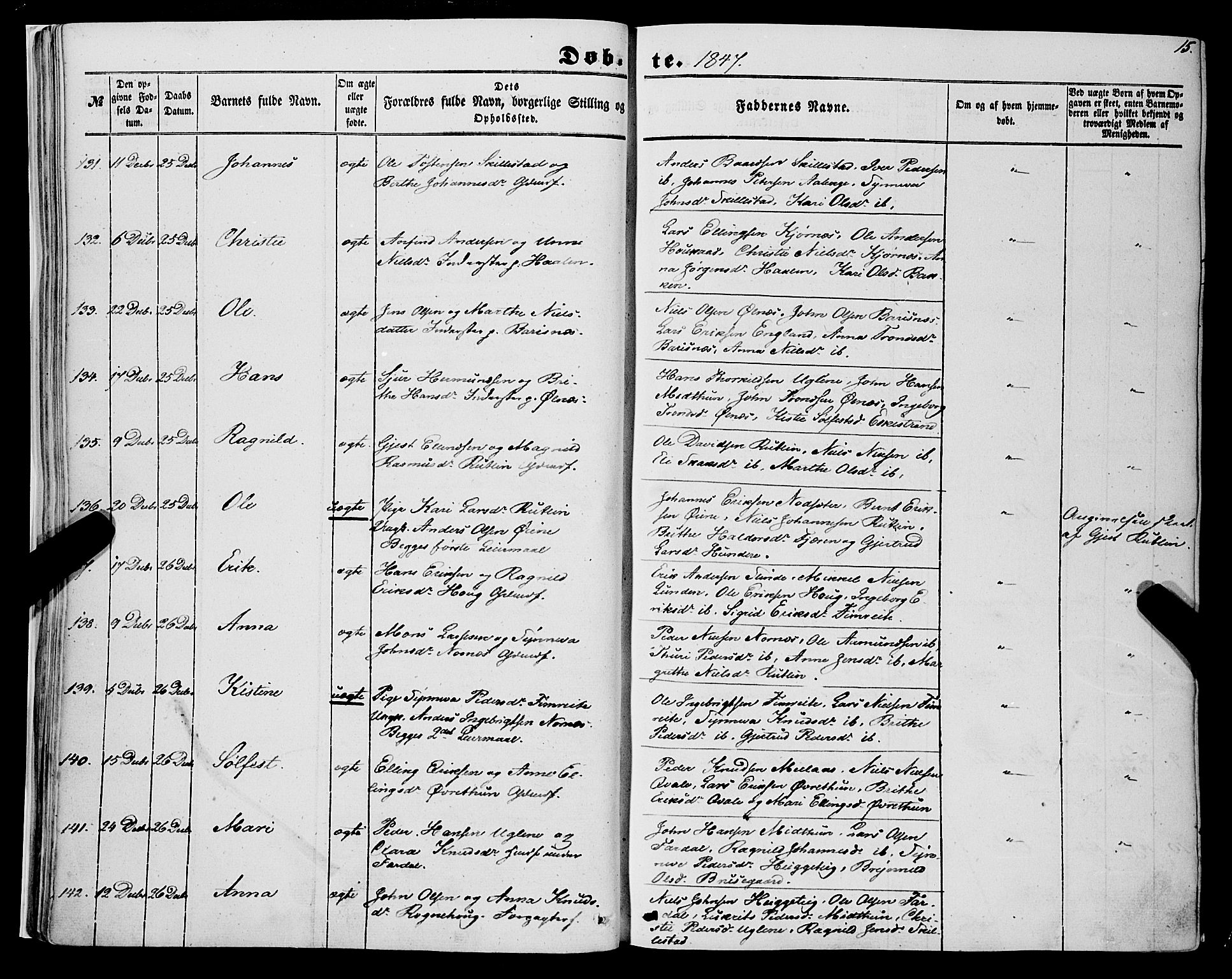 Sogndal sokneprestembete, AV/SAB-A-81301/H/Haa/Haaa/L0012I: Parish register (official) no. A 12I, 1847-1859, p. 15