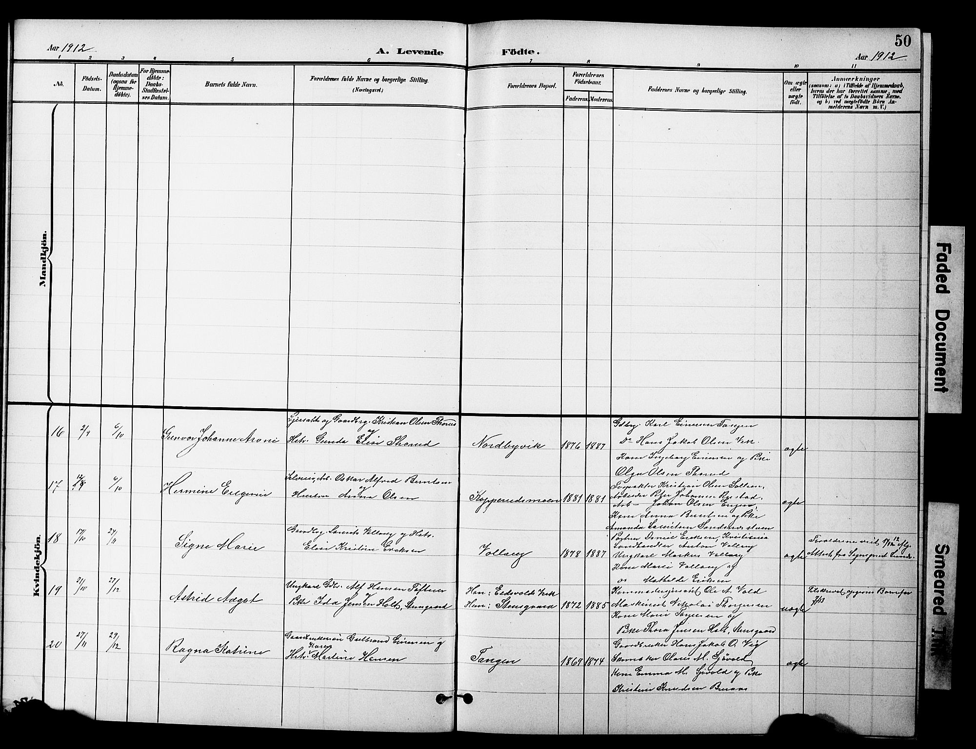 Nannestad prestekontor Kirkebøker, SAO/A-10414a/G/Gc/L0001: Parish register (copy) no. III 1, 1901-1916, p. 50