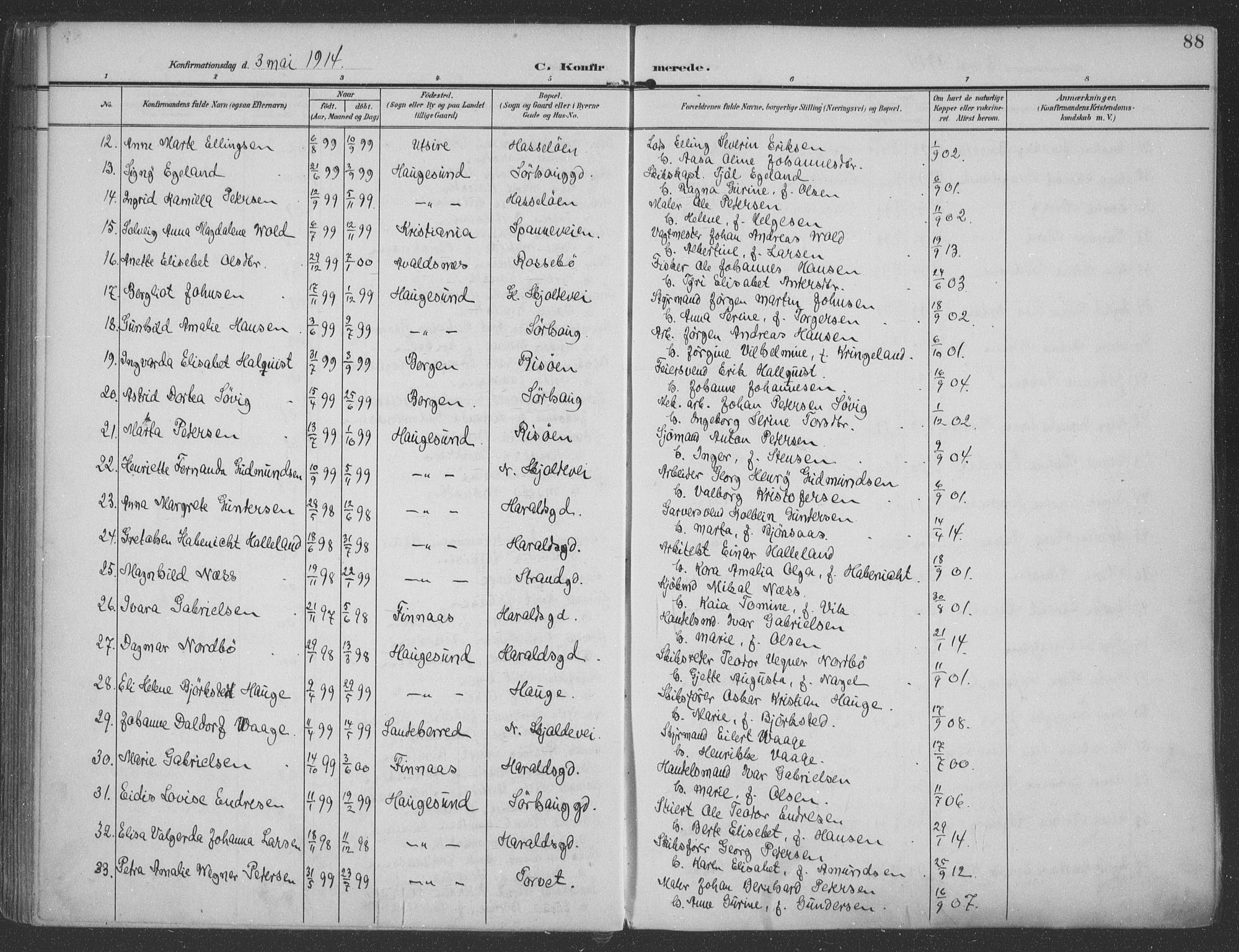 Haugesund sokneprestkontor, AV/SAST-A -101863/H/Ha/Haa/L0007: Parish register (official) no. A 7, 1904-1916, p. 88