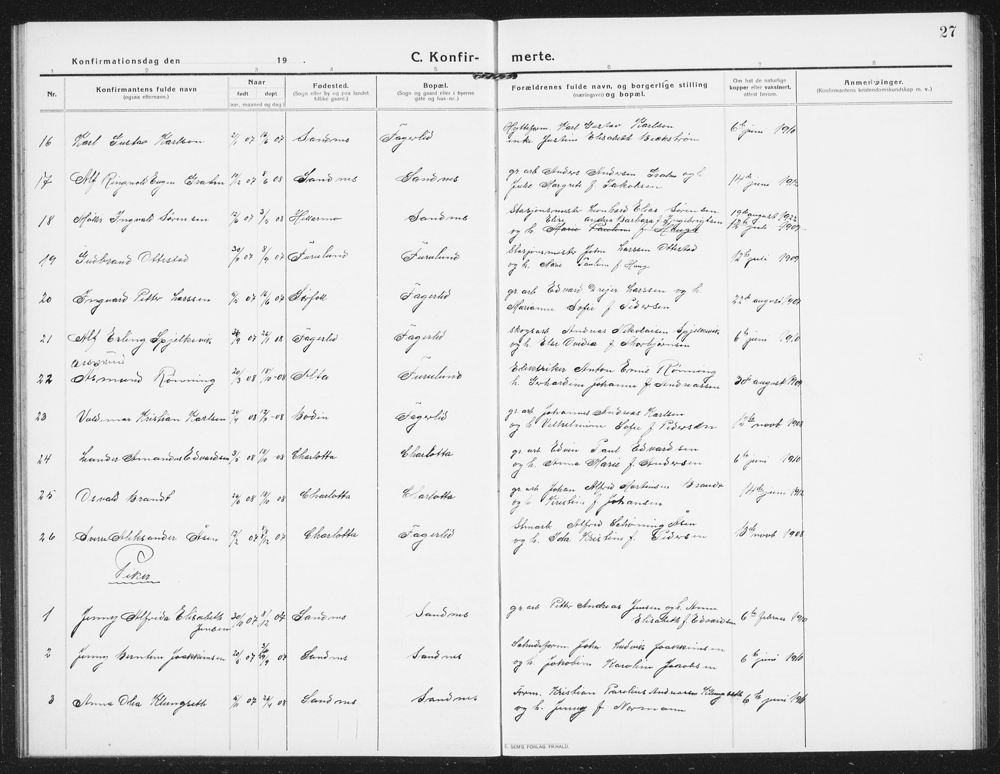Ministerialprotokoller, klokkerbøker og fødselsregistre - Nordland, SAT/A-1459/850/L0717: Parish register (copy) no. 850C01, 1915-1941, p. 27