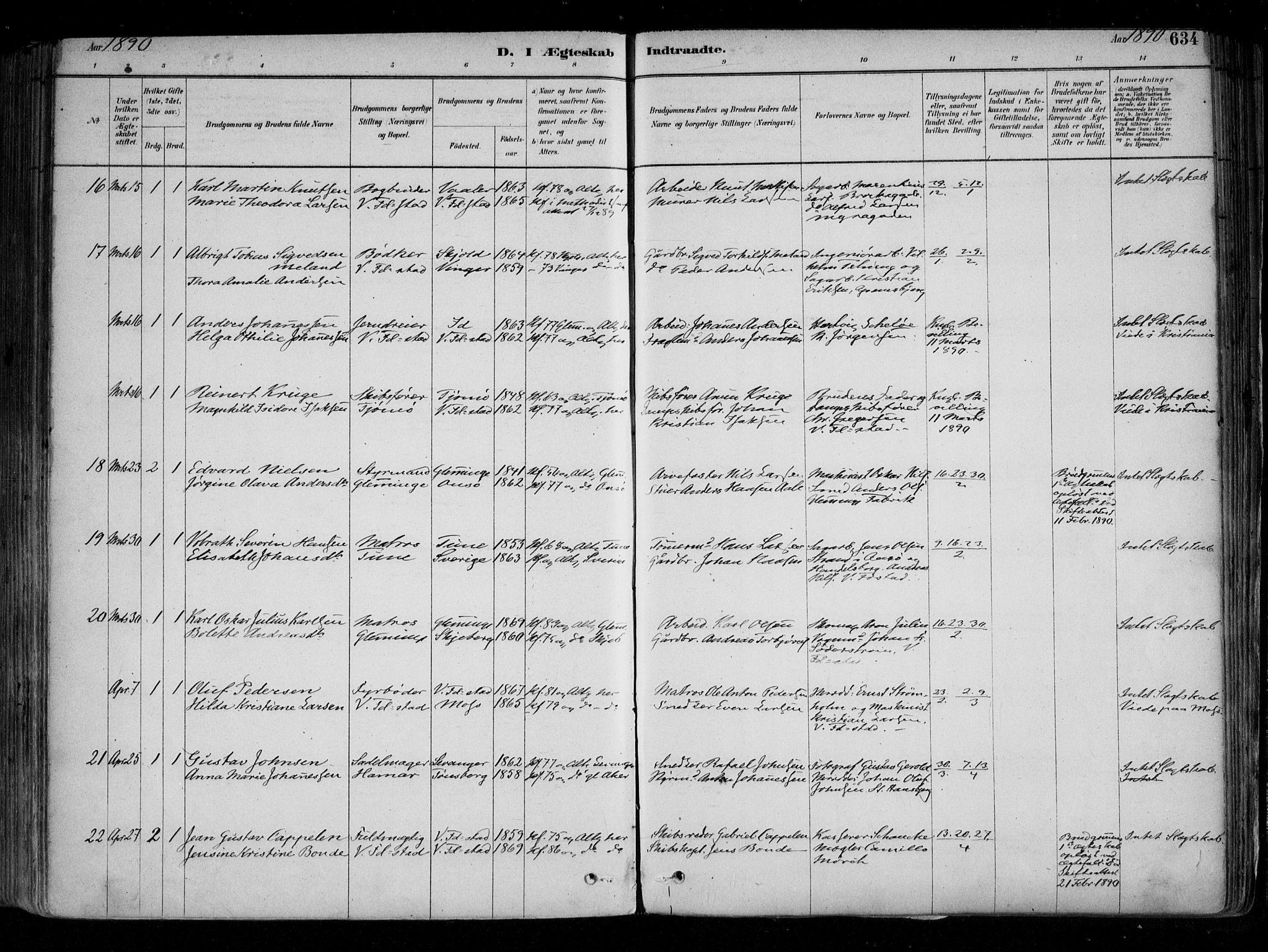 Fredrikstad domkirkes prestekontor Kirkebøker, AV/SAO-A-10906/F/Fa/L0004: Parish register (official) no. 4, 1878-1907, p. 634