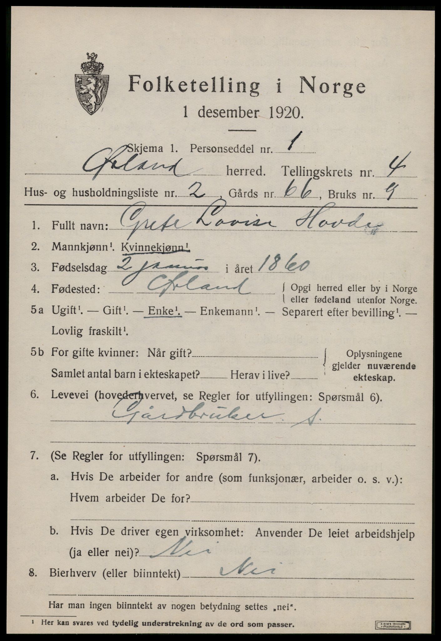 SAT, 1920 census for Ørland, 1920, p. 3397