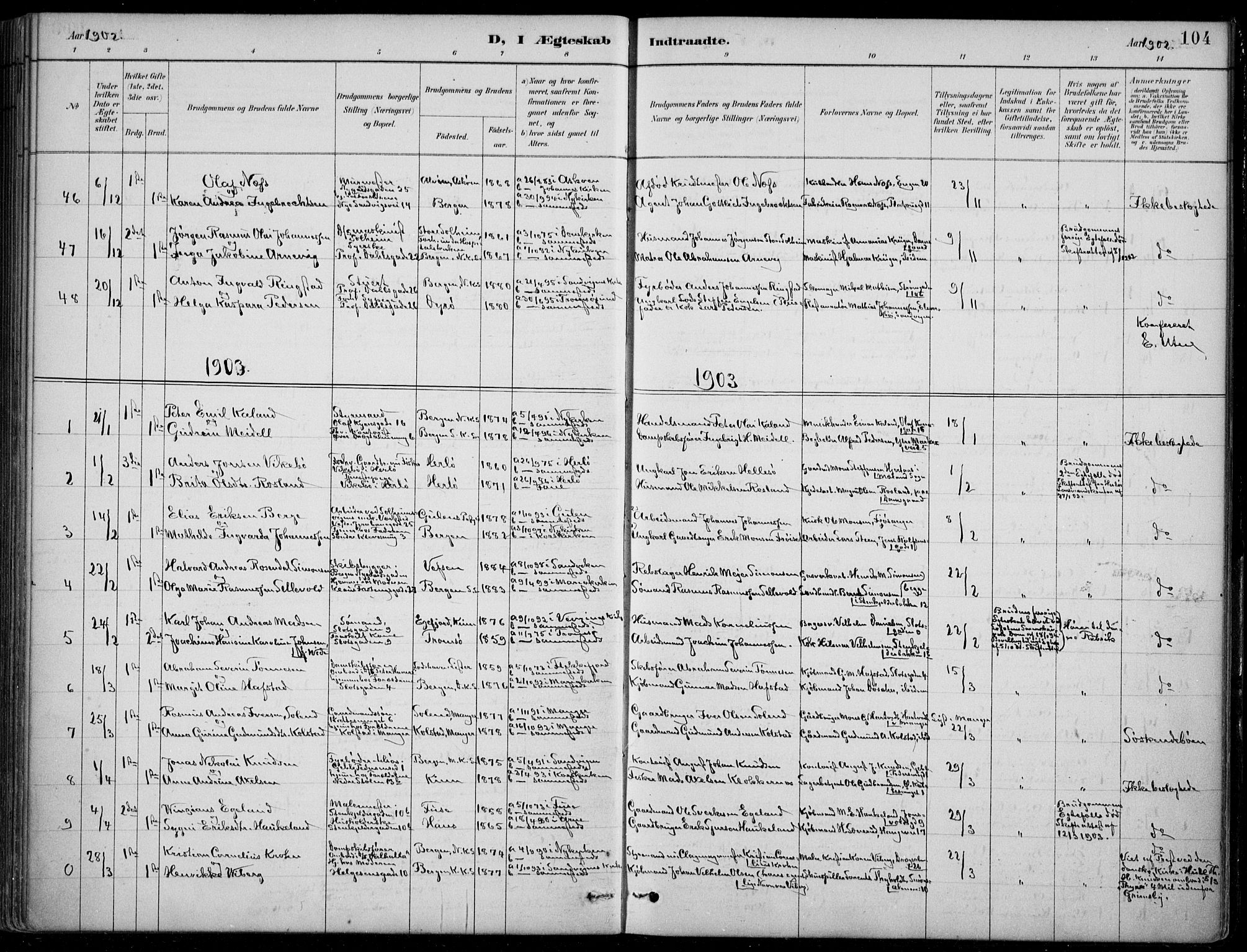 Mariakirken Sokneprestembete, SAB/A-76901/H/Hab/L0008: Parish register (copy) no. A 8, 1889-1908, p. 104