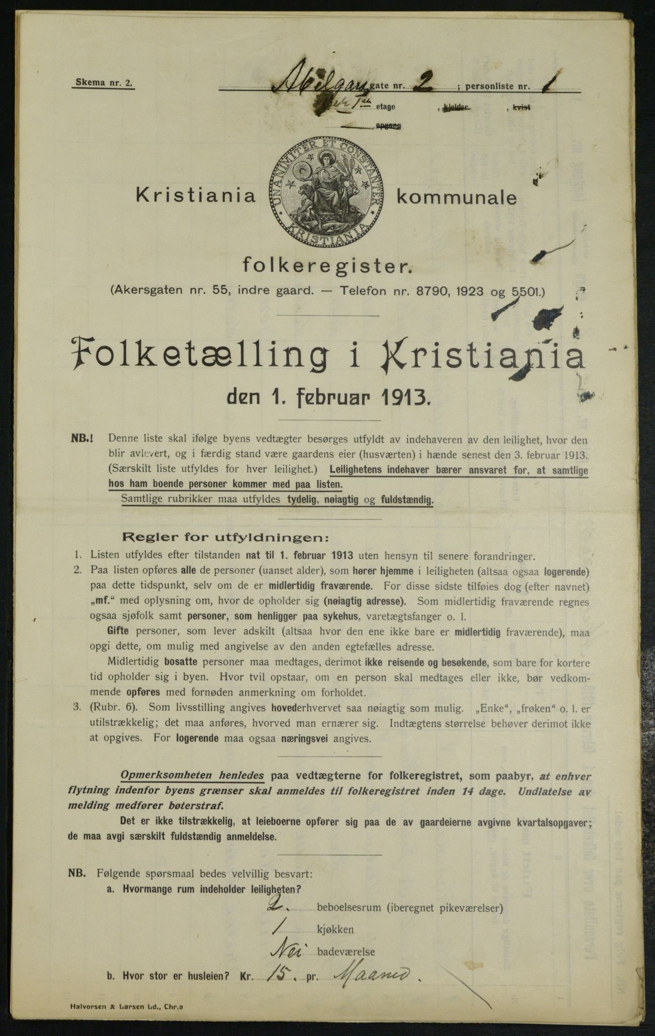 OBA, Municipal Census 1913 for Kristiania, 1913, p. 5