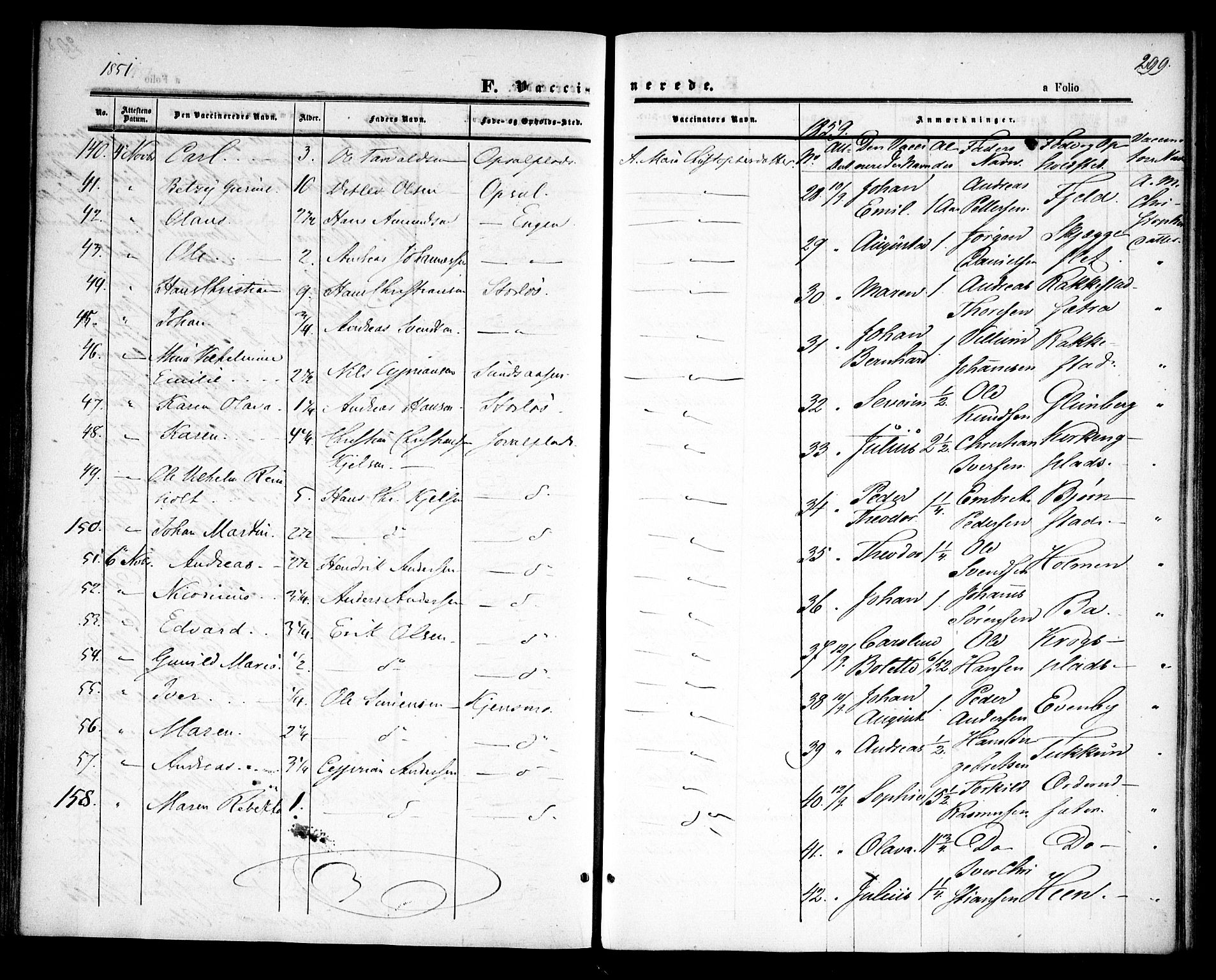 Rødenes prestekontor Kirkebøker, AV/SAO-A-2005/F/Fa/L0006: Parish register (official) no. I 6, 1850-1859, p. 299