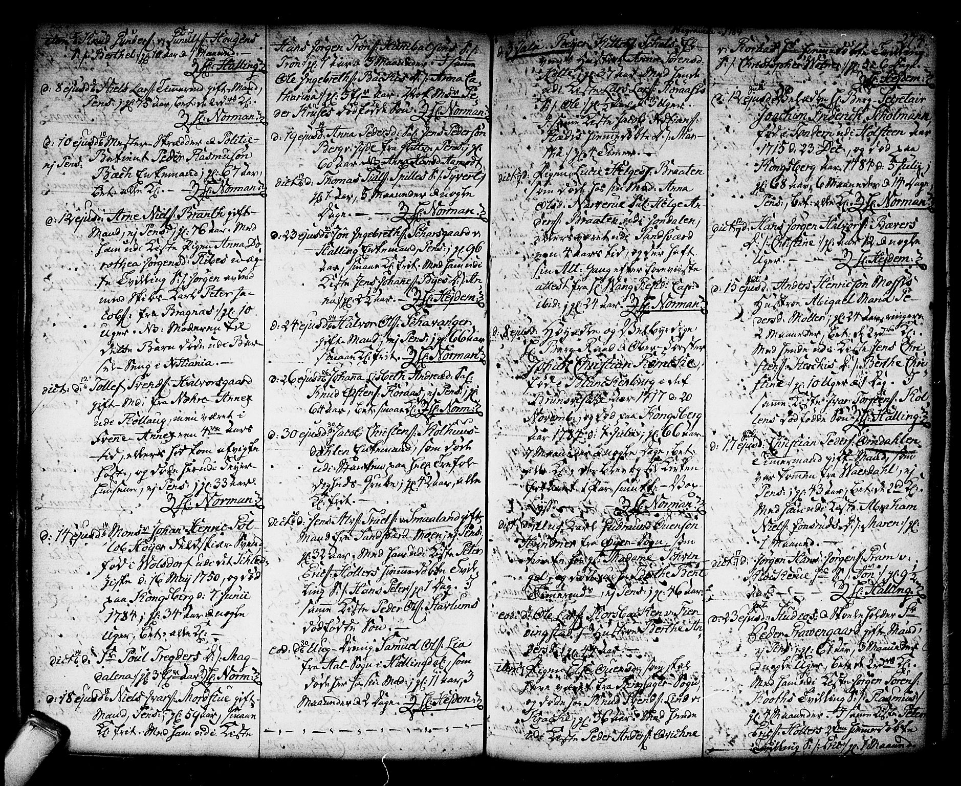 Kongsberg kirkebøker, AV/SAKO-A-22/F/Fa/L0006: Parish register (official) no. I 6, 1783-1797, p. 274