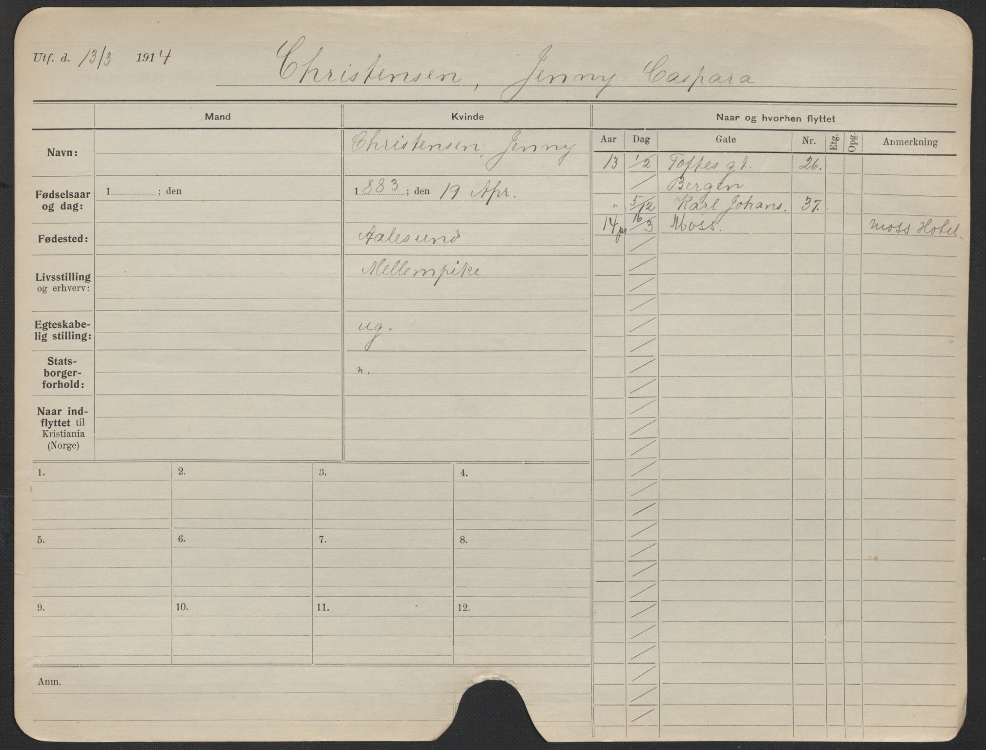 Oslo folkeregister, Registerkort, AV/SAO-A-11715/F/Fa/Fac/L0019: Kvinner, 1906-1914, p. 145a