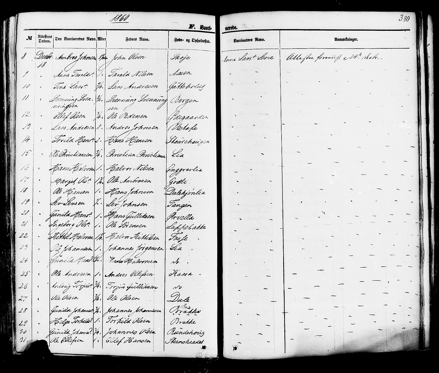 Hjartdal kirkebøker, SAKO/A-270/F/Fa/L0009: Parish register (official) no. I 9, 1860-1879, p. 380
