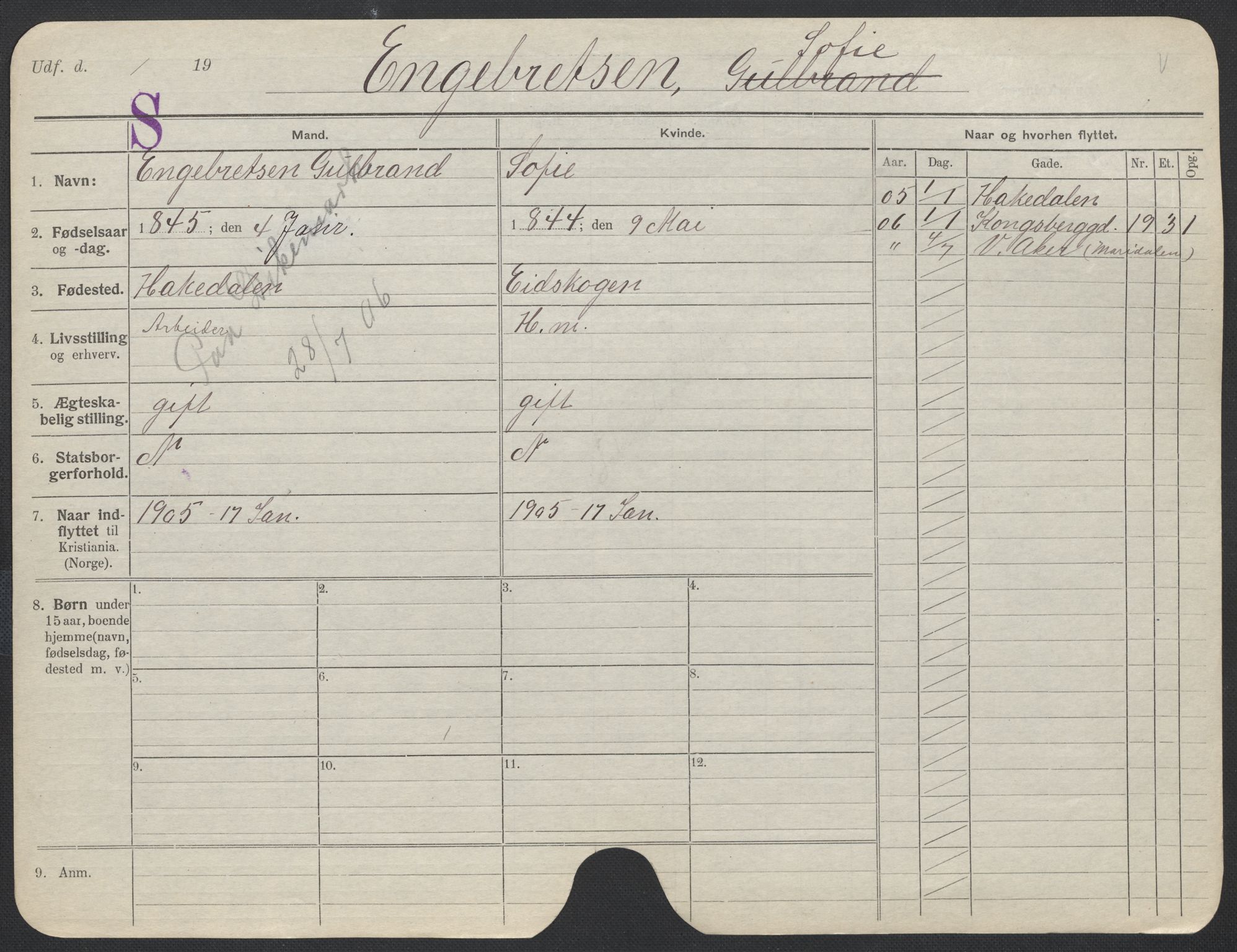 Oslo folkeregister, Registerkort, SAO/A-11715/F/Fa/Fac/L0014: Kvinner, 1906-1914, p. 326a