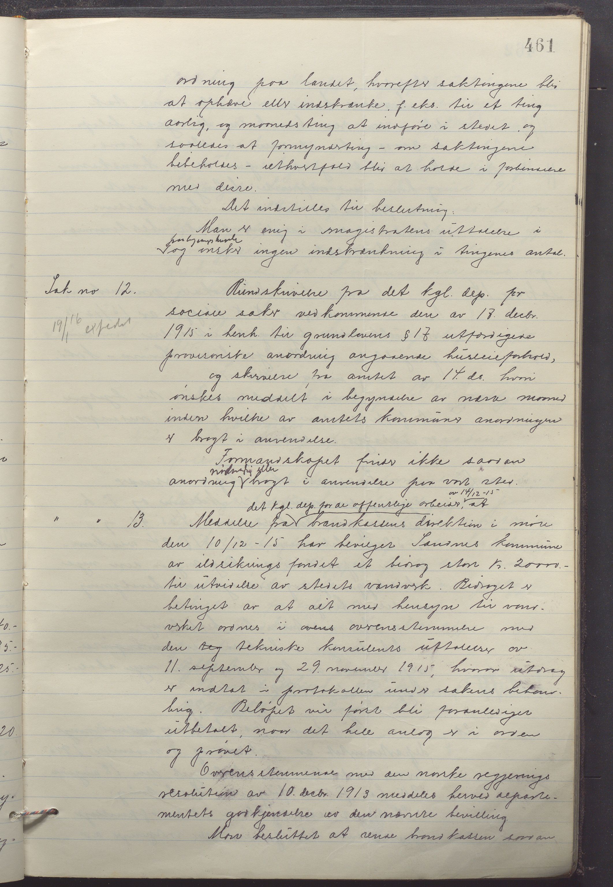 Sandnes kommune - Formannskapet og Bystyret, IKAR/K-100188/Aa/L0008: Møtebok, 1913-1917, p. 461