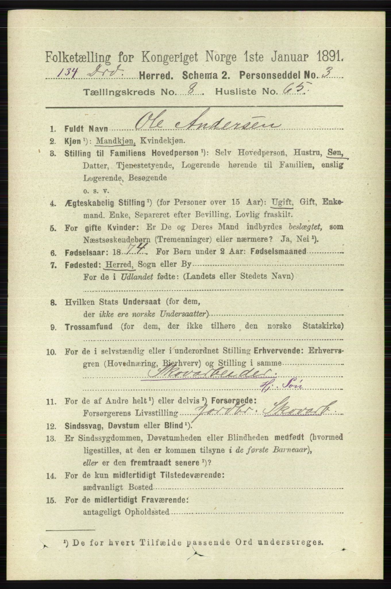 RA, 1891 census for 0817 Drangedal, 1891, p. 3077
