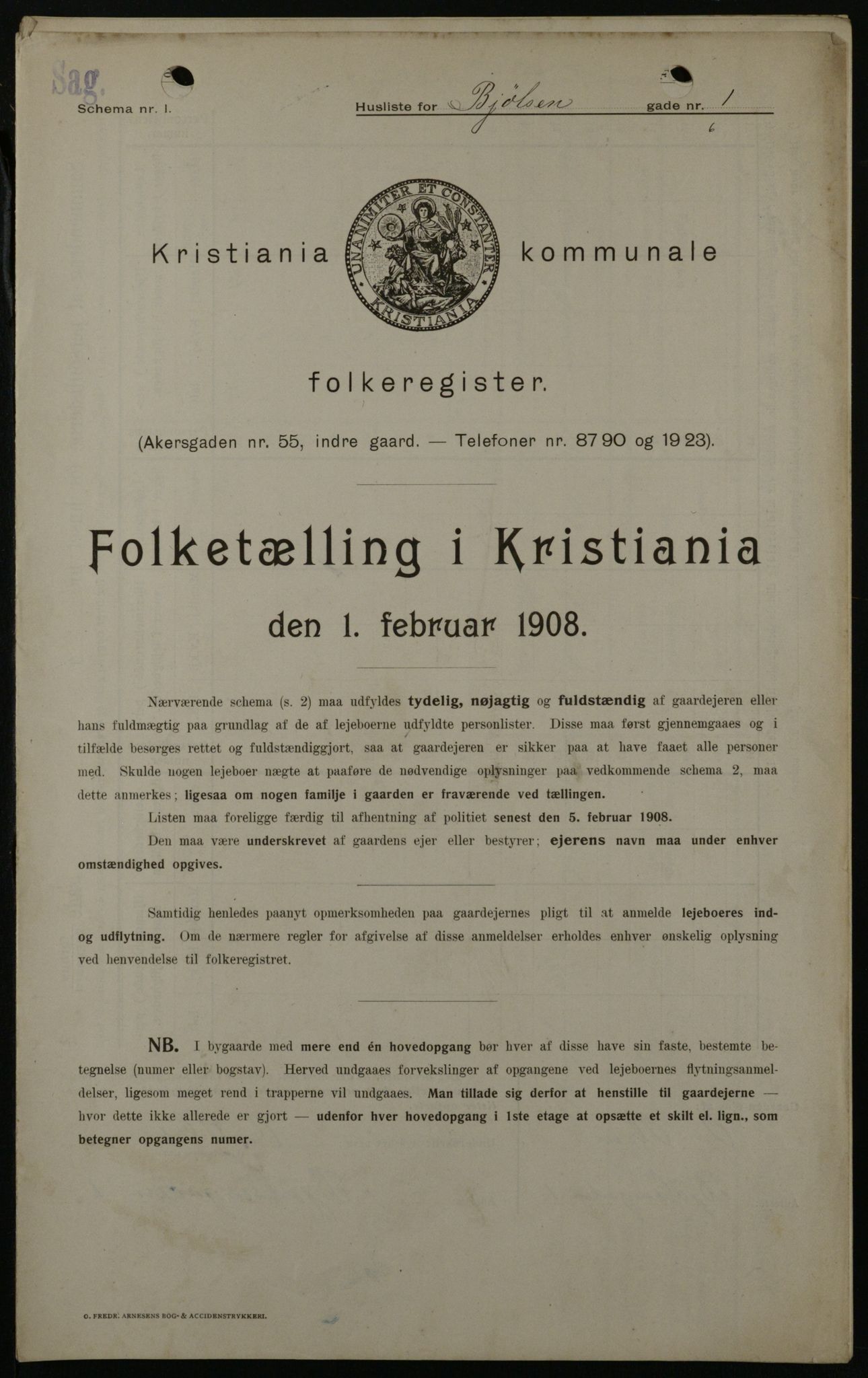 OBA, Municipal Census 1908 for Kristiania, 1908, p. 6297