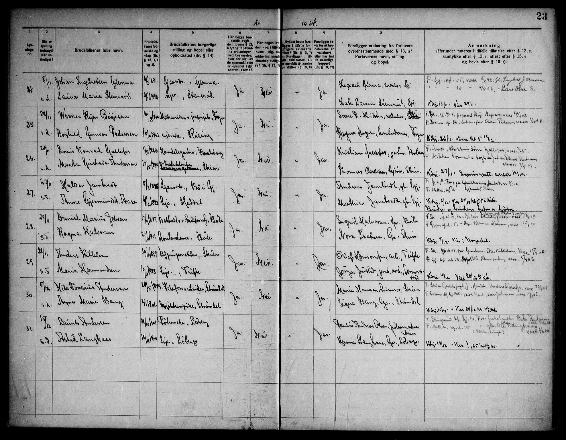Gjerpen kirkebøker, SAKO/A-265/H/Ha/L0003: Banns register no. I 3, 1919-1946, p. 23