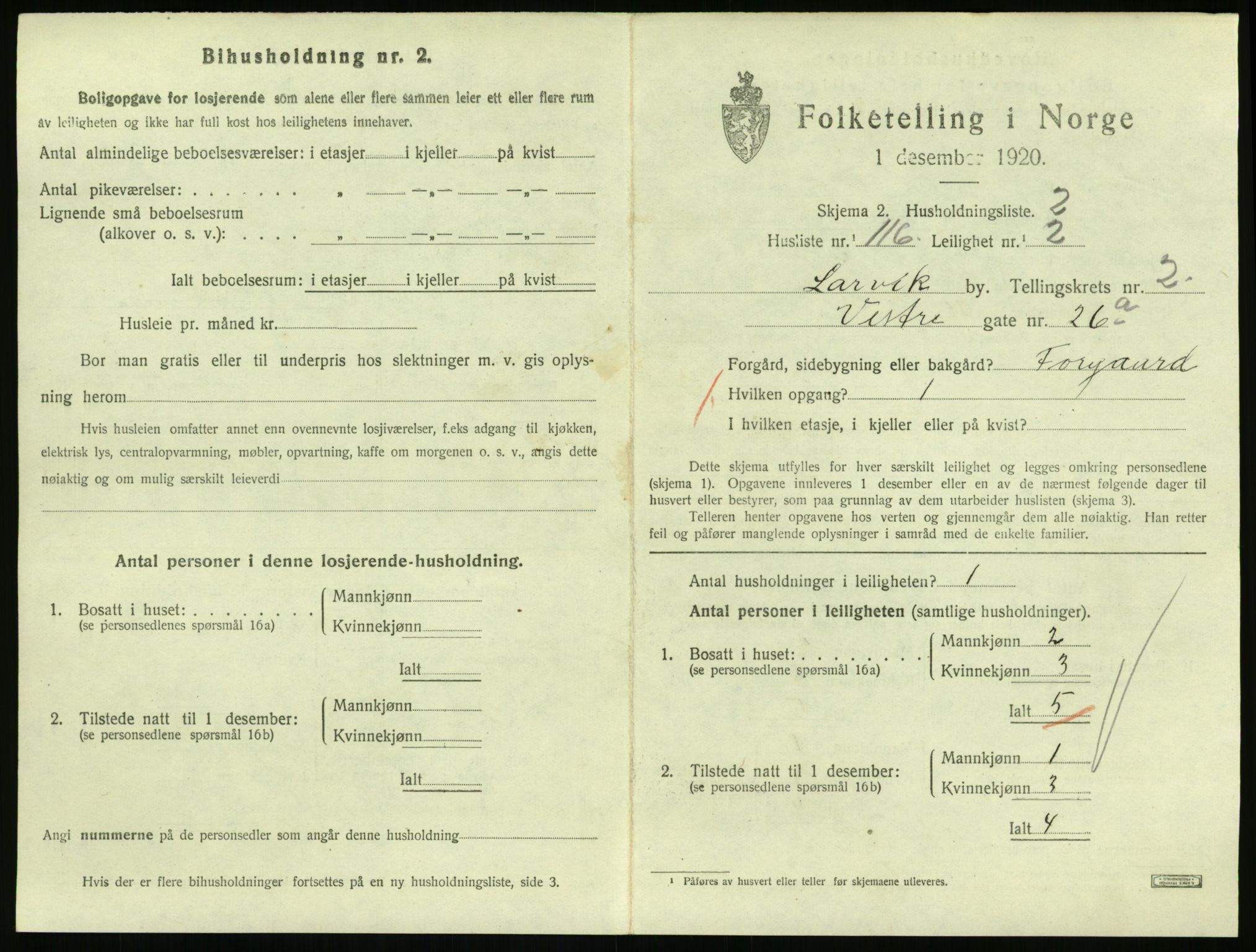 SAKO, 1920 census for Larvik, 1920, p. 3820