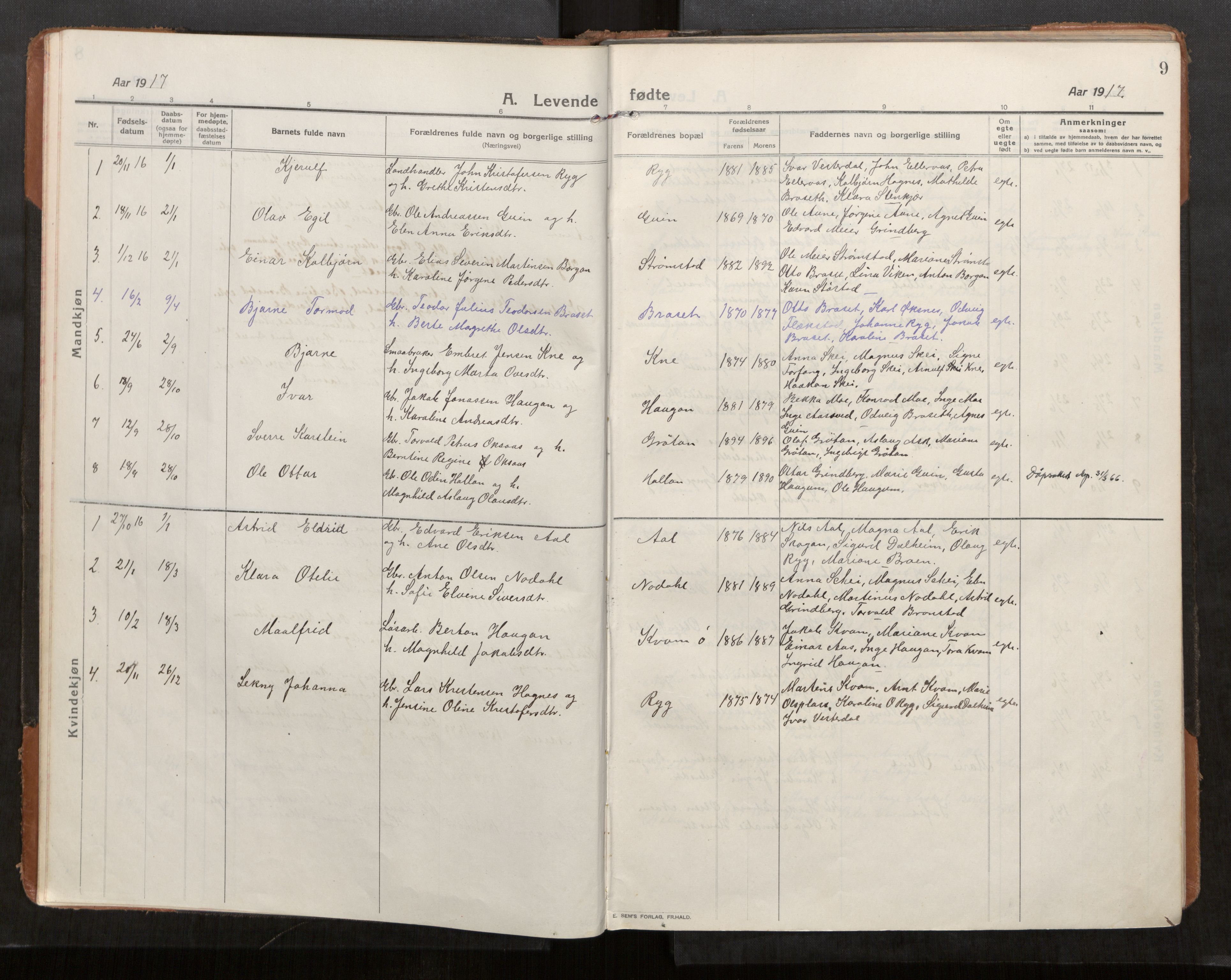 Stod sokneprestkontor, SAT/A-1164/1/I/I1/I1a/L0004: Parish register (official) no. 4, 1913-1933, p. 9