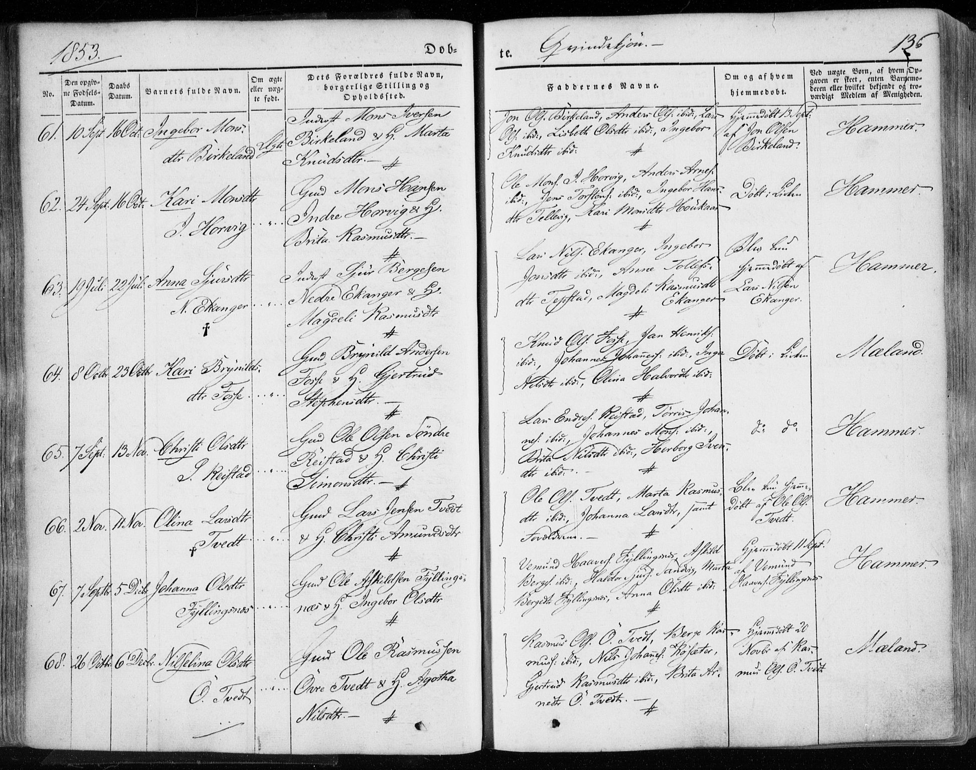 Hamre sokneprestembete, AV/SAB-A-75501/H/Ha/Haa/Haaa/L0013: Parish register (official) no. A 13, 1846-1857, p. 136