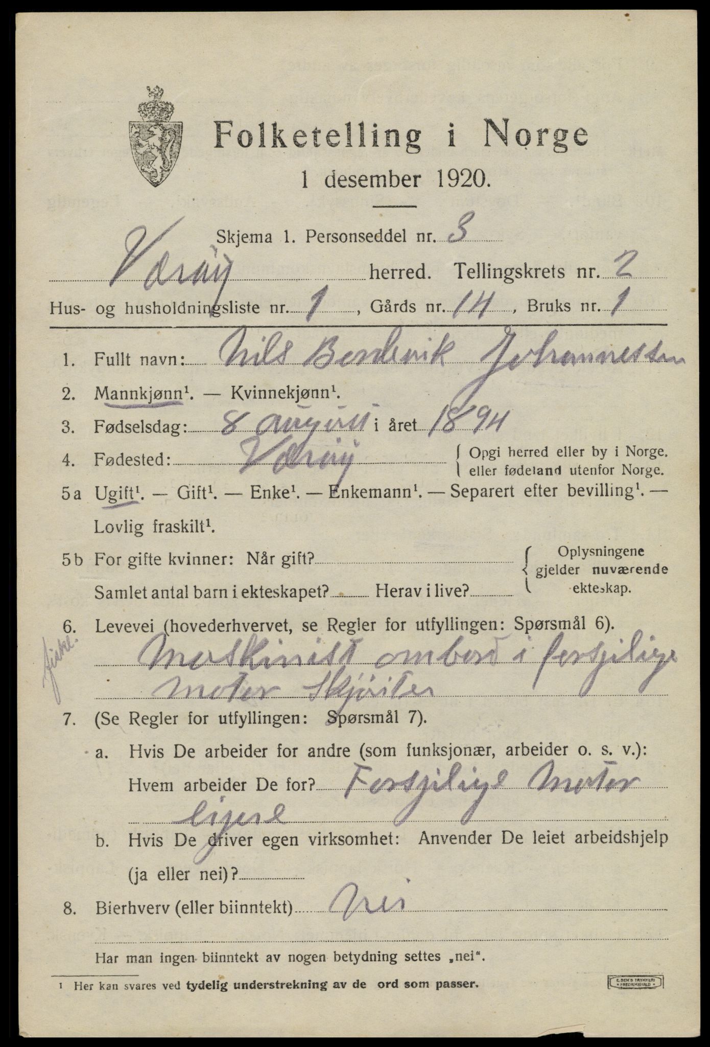 SAT, 1920 census for Værøy, 1920, p. 997