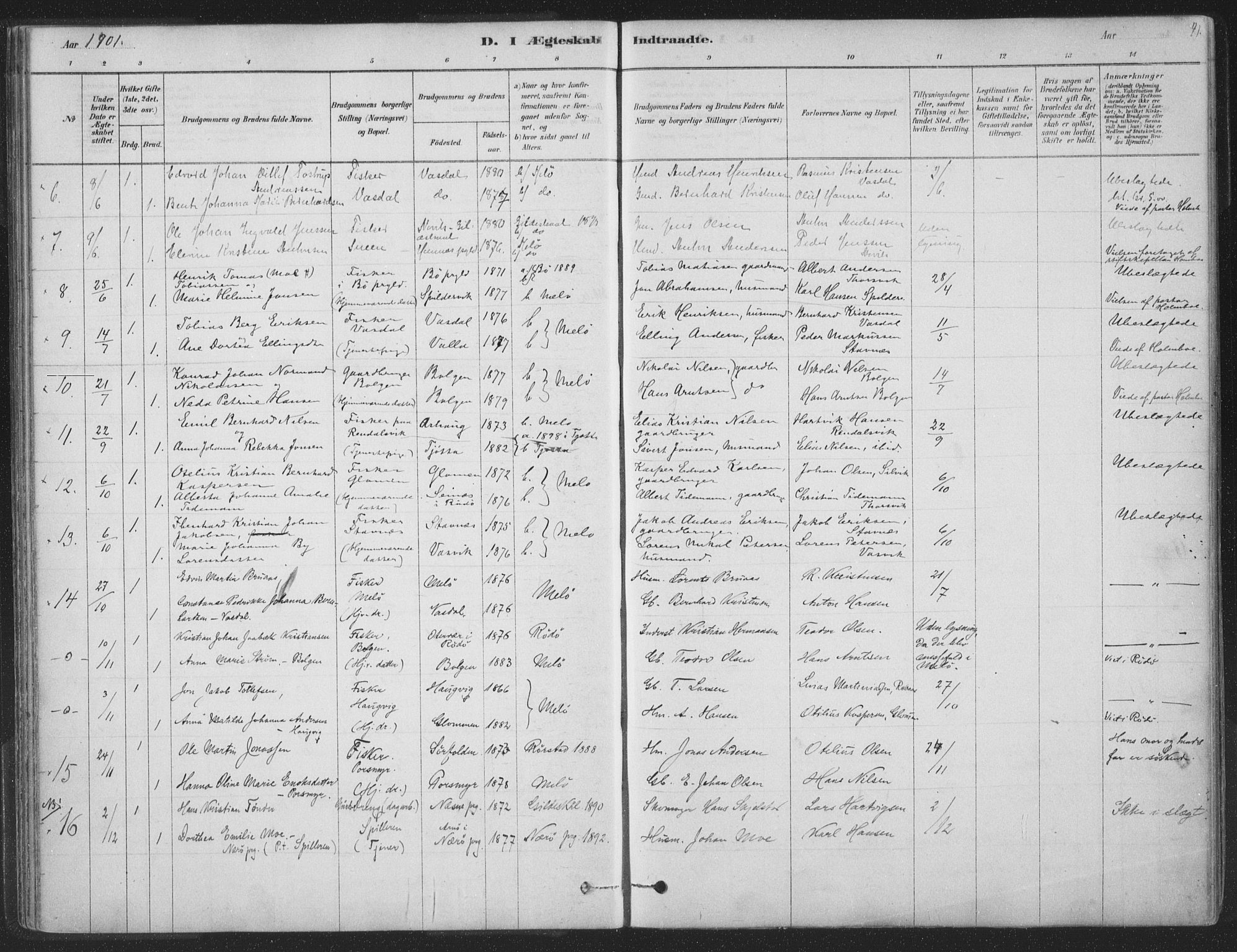 Ministerialprotokoller, klokkerbøker og fødselsregistre - Nordland, SAT/A-1459/843/L0627: Parish register (official) no. 843A02, 1878-1908, p. 41