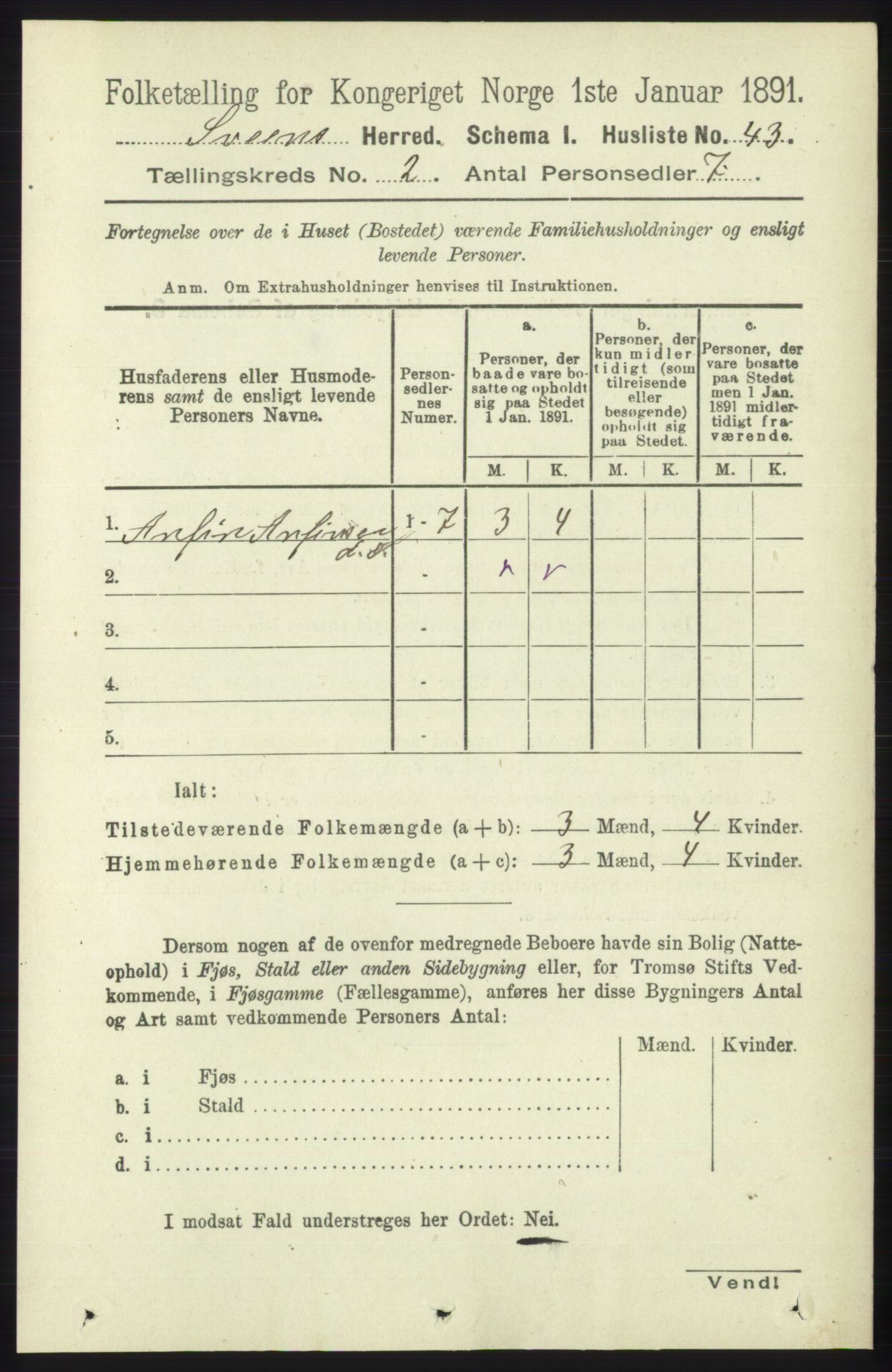 RA, 1891 census for 1216 Sveio, 1891, p. 507