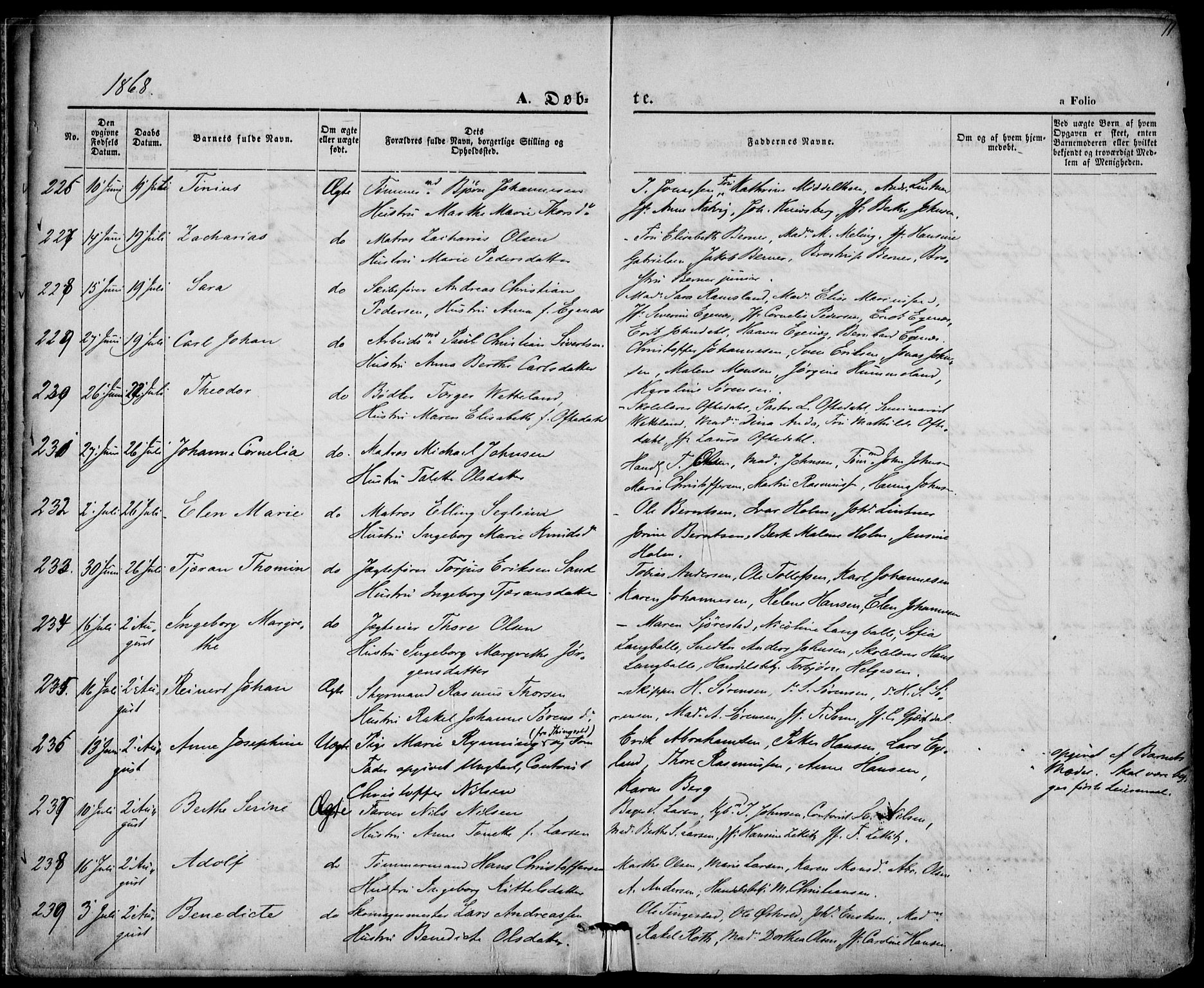 St. Petri sokneprestkontor, AV/SAST-A-101813/001/30/30BA/L0008: Parish register (official) no. A 8, 1868-1876, p. 11