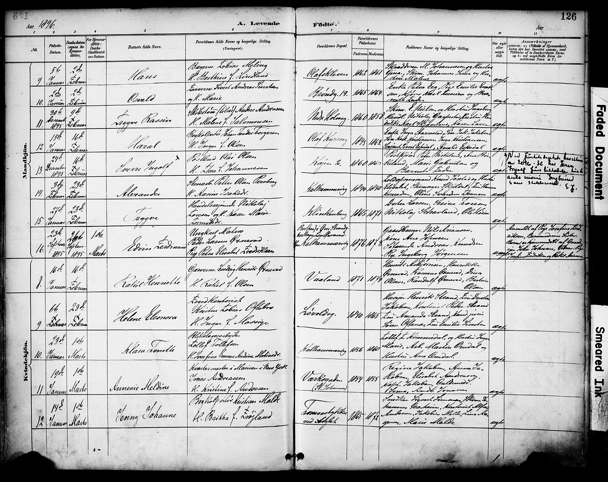 Domkirken sokneprestkontor, SAST/A-101812/001/30/30BA/L0030: Parish register (official) no. A 29, 1889-1902, p. 126