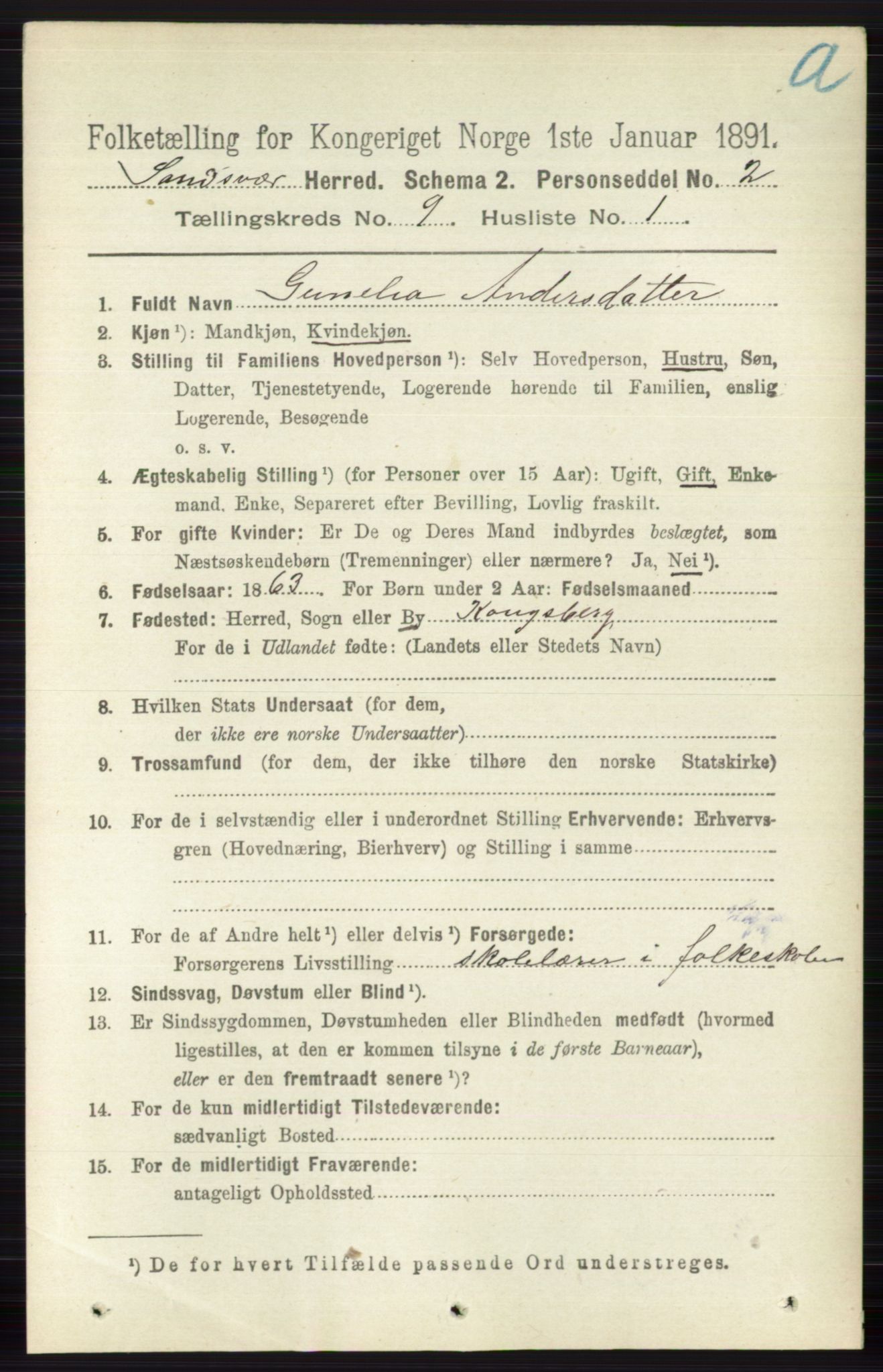 RA, 1891 census for 0629 Sandsvær, 1891, p. 4429