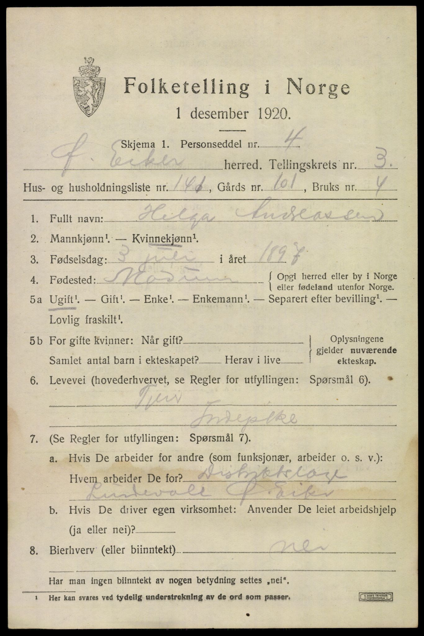 SAKO, 1920 census for Øvre Eiker, 1920, p. 9574