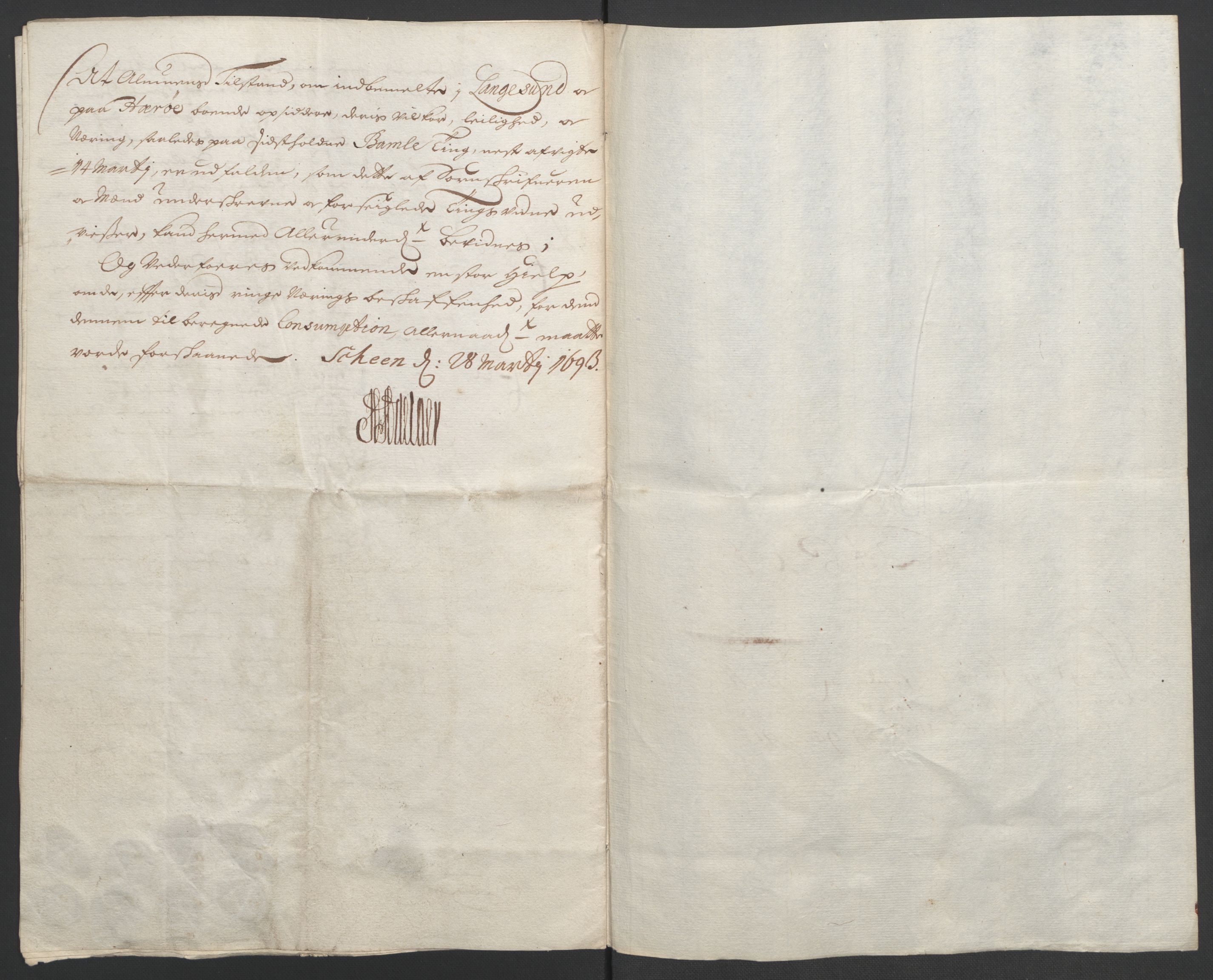 Rentekammeret inntil 1814, Reviderte regnskaper, Fogderegnskap, AV/RA-EA-4092/R34/L2053: Fogderegnskap Bamble, 1693, p. 292