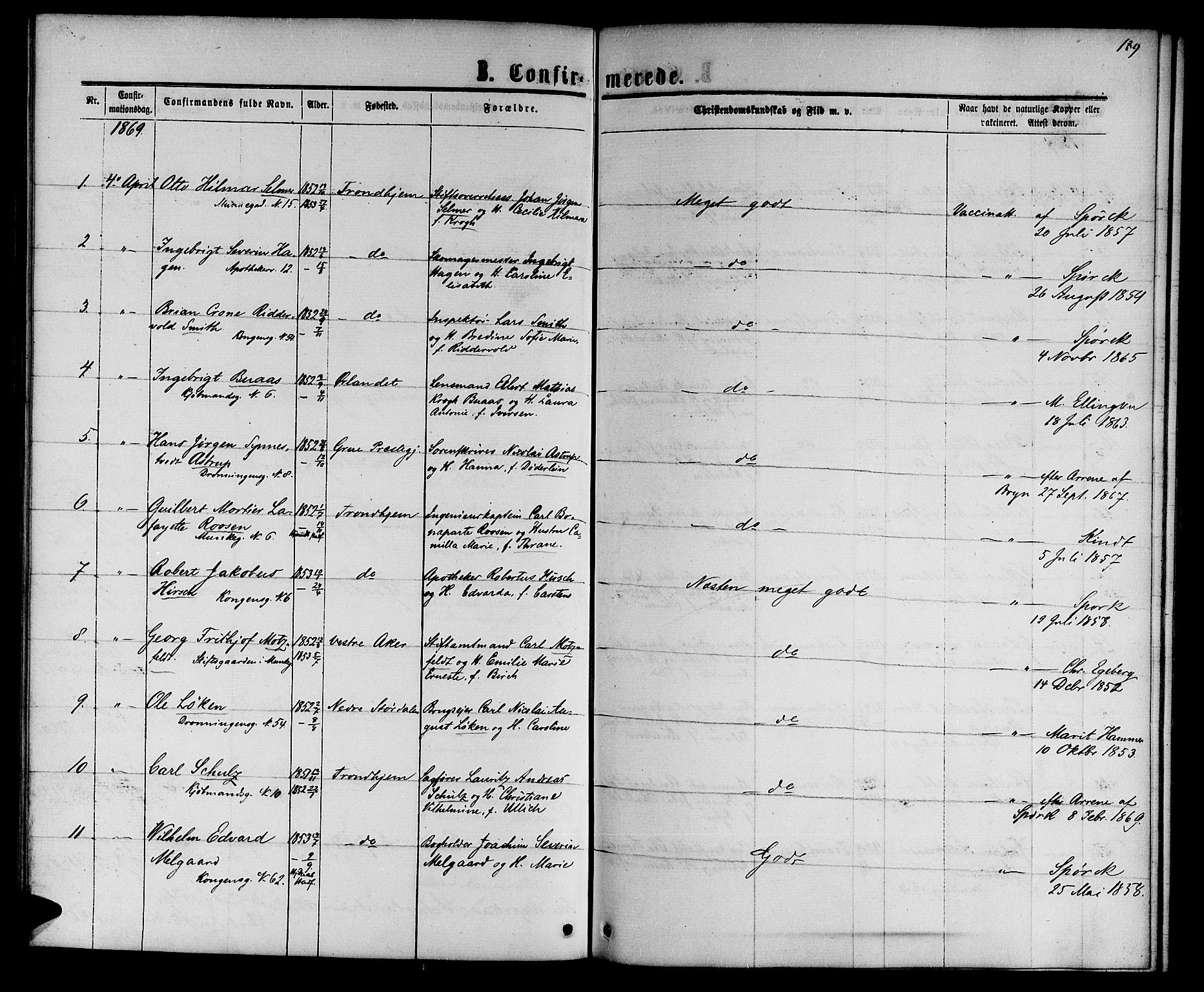 Ministerialprotokoller, klokkerbøker og fødselsregistre - Sør-Trøndelag, SAT/A-1456/601/L0087: Parish register (copy) no. 601C05, 1864-1881, p. 189