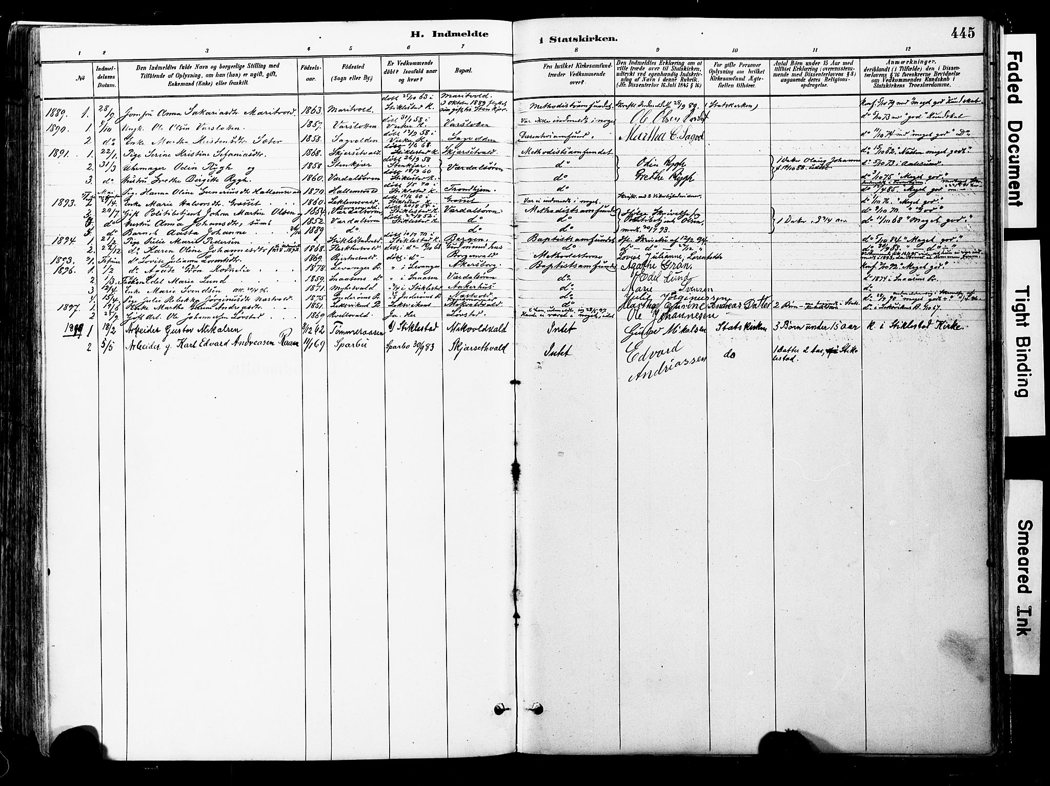 Ministerialprotokoller, klokkerbøker og fødselsregistre - Nord-Trøndelag, SAT/A-1458/723/L0244: Parish register (official) no. 723A13, 1881-1899, p. 445