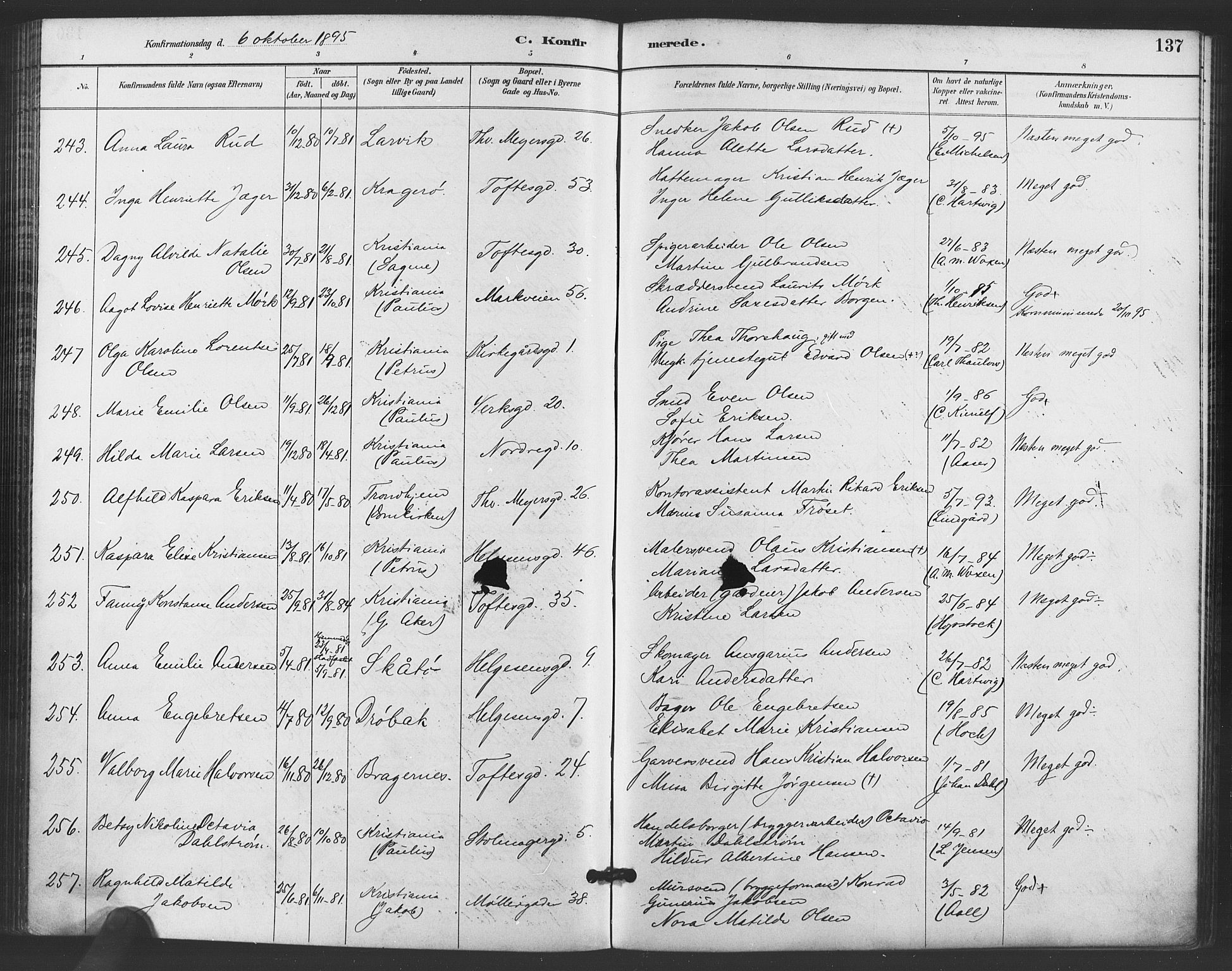 Paulus prestekontor Kirkebøker, AV/SAO-A-10871/F/Fa/L0006: Parish register (official) no. 6, 1889-1896, p. 137