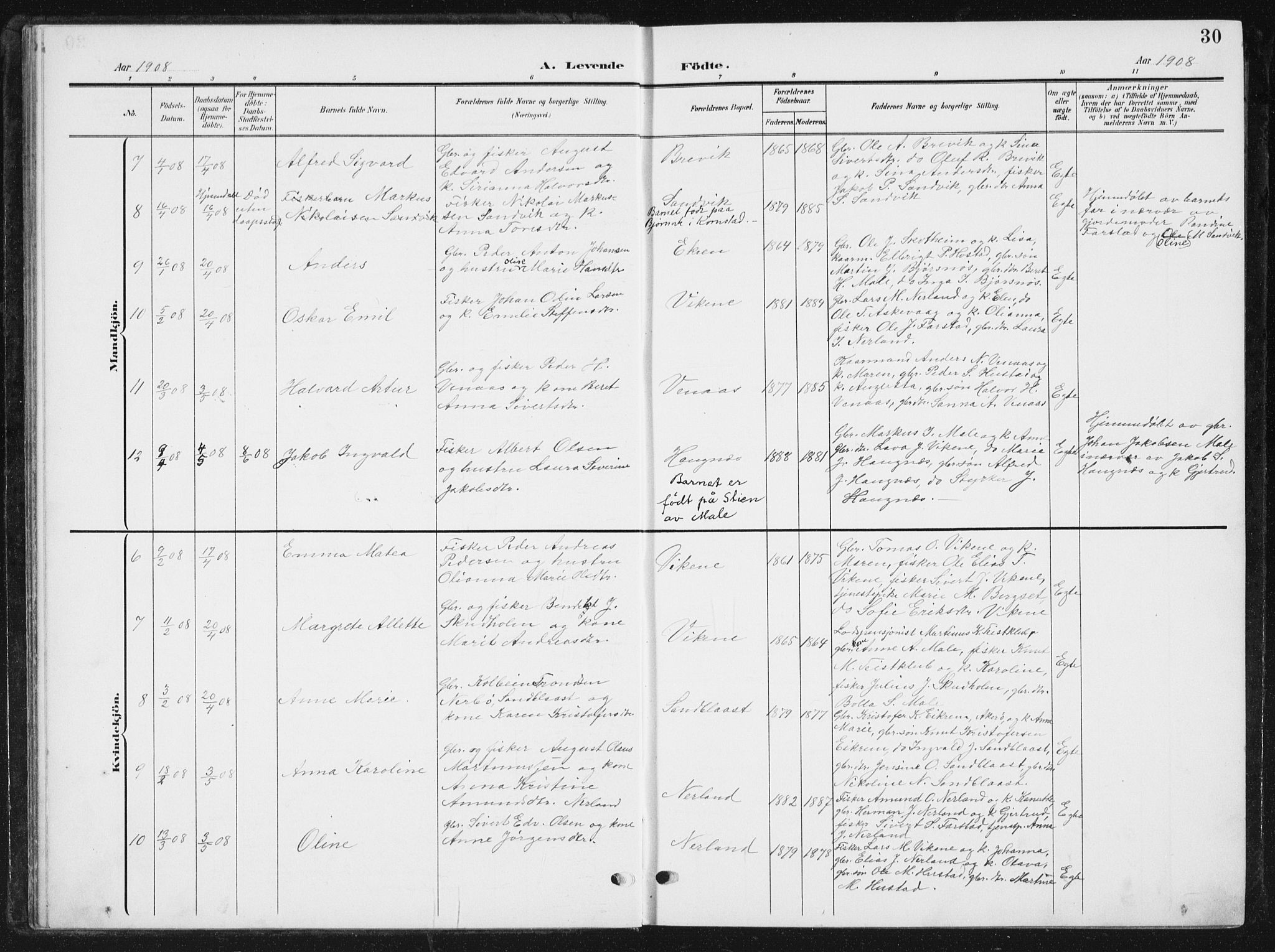 Ministerialprotokoller, klokkerbøker og fødselsregistre - Møre og Romsdal, AV/SAT-A-1454/567/L0784: Parish register (copy) no. 567C04, 1903-1938, p. 30