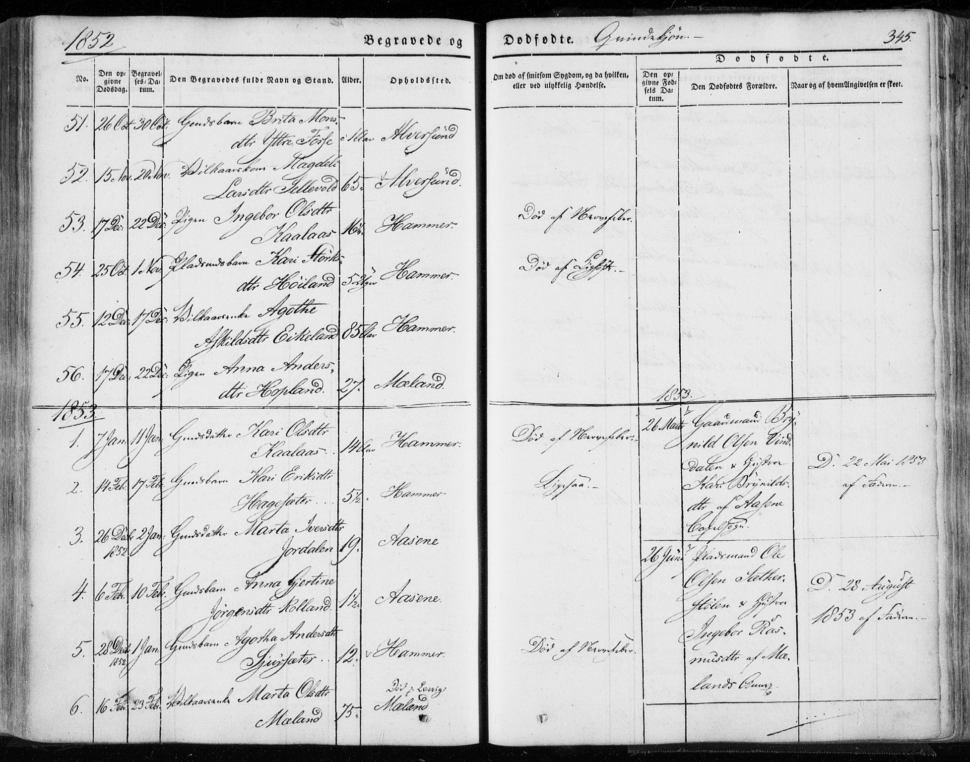 Hamre sokneprestembete, AV/SAB-A-75501/H/Ha/Haa/Haaa/L0013: Parish register (official) no. A 13, 1846-1857, p. 345