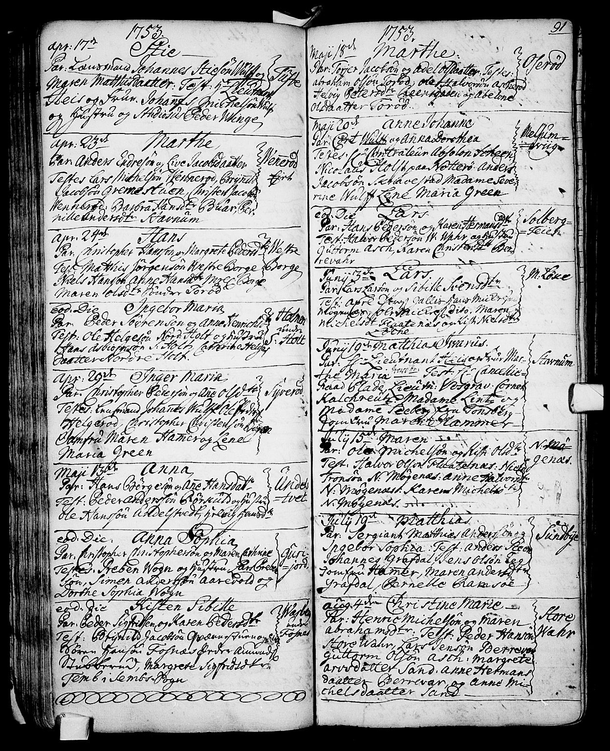 Stokke kirkebøker, AV/SAKO-A-320/F/Fa/L0002: Parish register (official) no. I 2, 1732-1770, p. 91