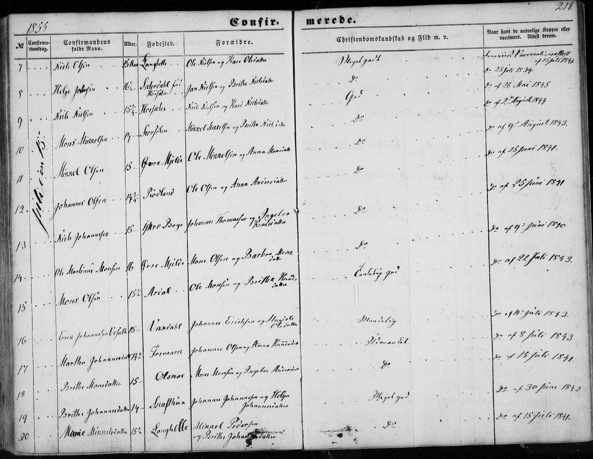 Haus sokneprestembete, AV/SAB-A-75601/H/Haa: Parish register (official) no. A 16 I, 1848-1857, p. 218